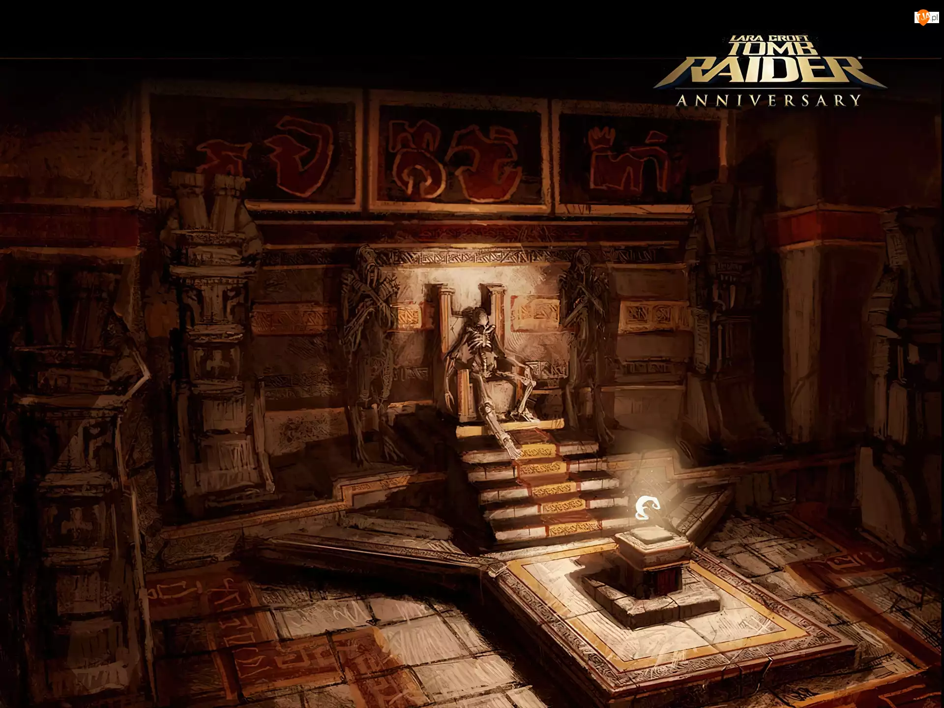 Tomb Raider Anniversary, tron, szkielet, schody, kościotrup