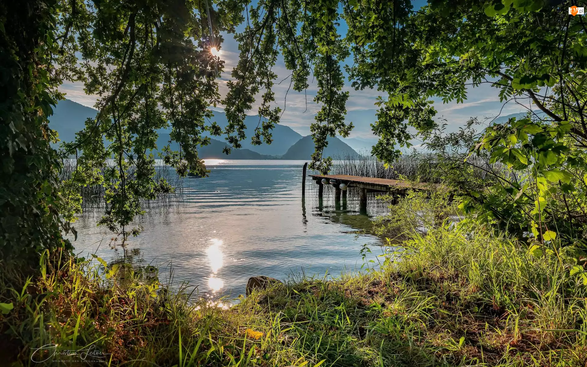 Salzkammergut, Góry, Drzewa, Austria, Pomost, Wolfgangsee, Jezioro