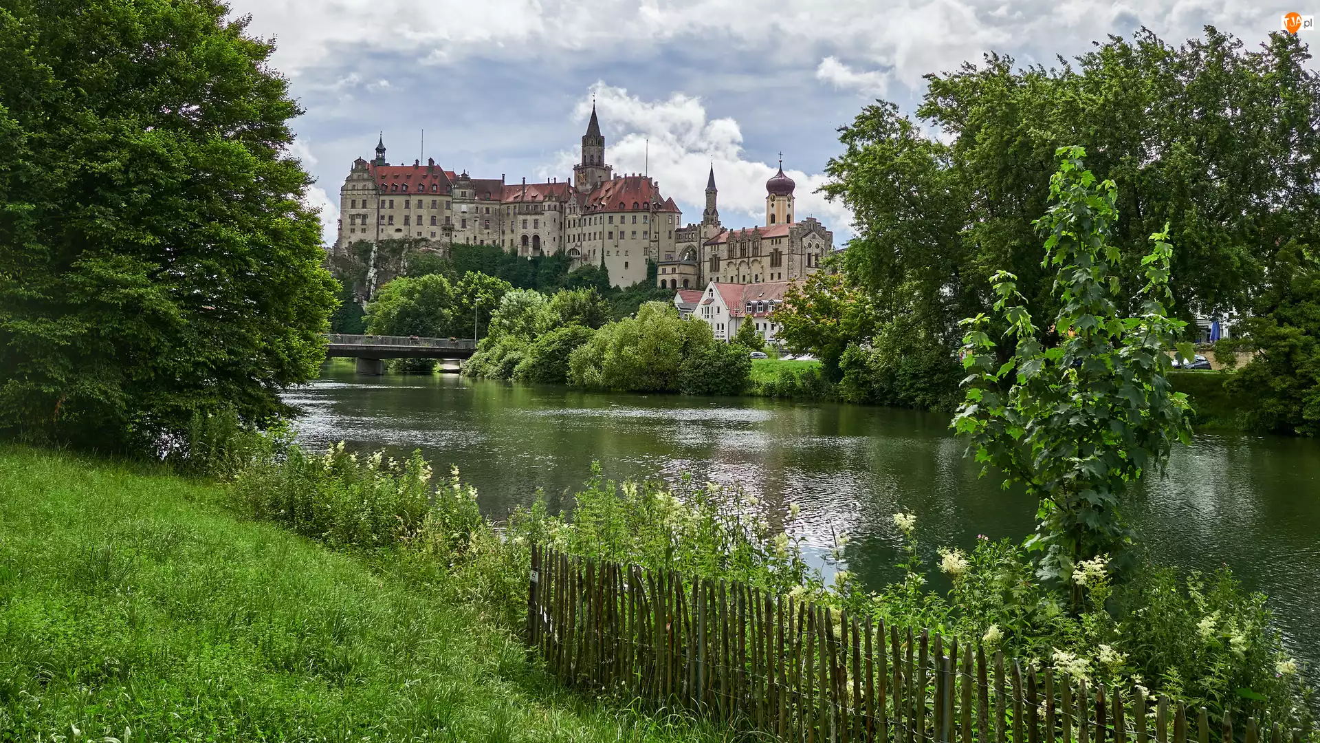 Rzeka, Drzewa, Niemcy, Zamek Sigmaringen, Dunaj