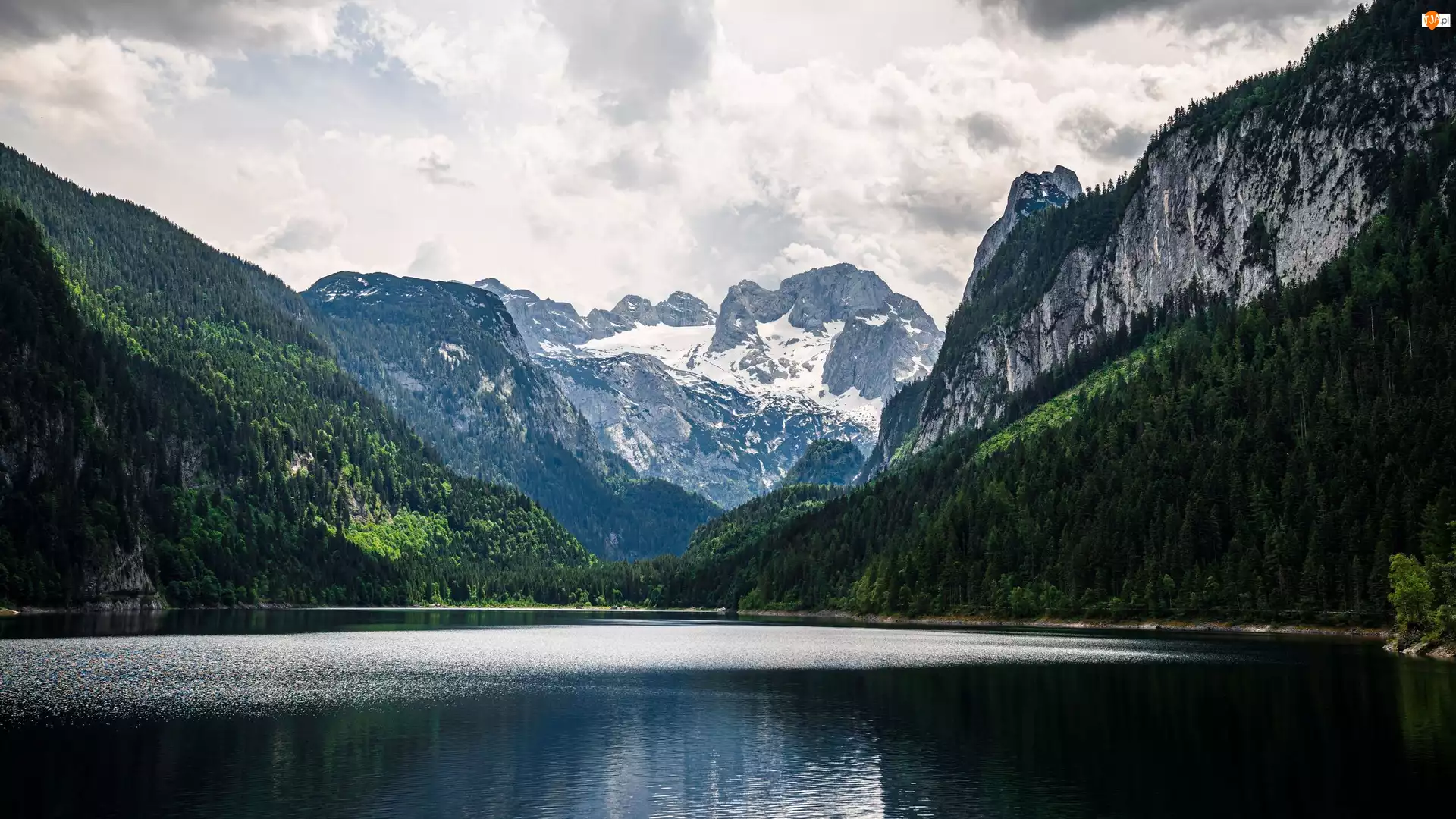 Góry Dachstein, Austria, Gosauseen, Lasy, Jezioro, Zielone