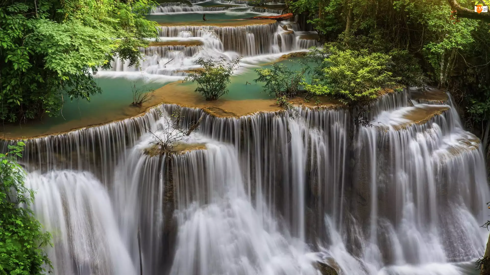 Erawan Falls, Kaskada, Tajlandia, Wodospad, Prowincja Kanchanaburi, Drzewa, Park Narodowy Erawan