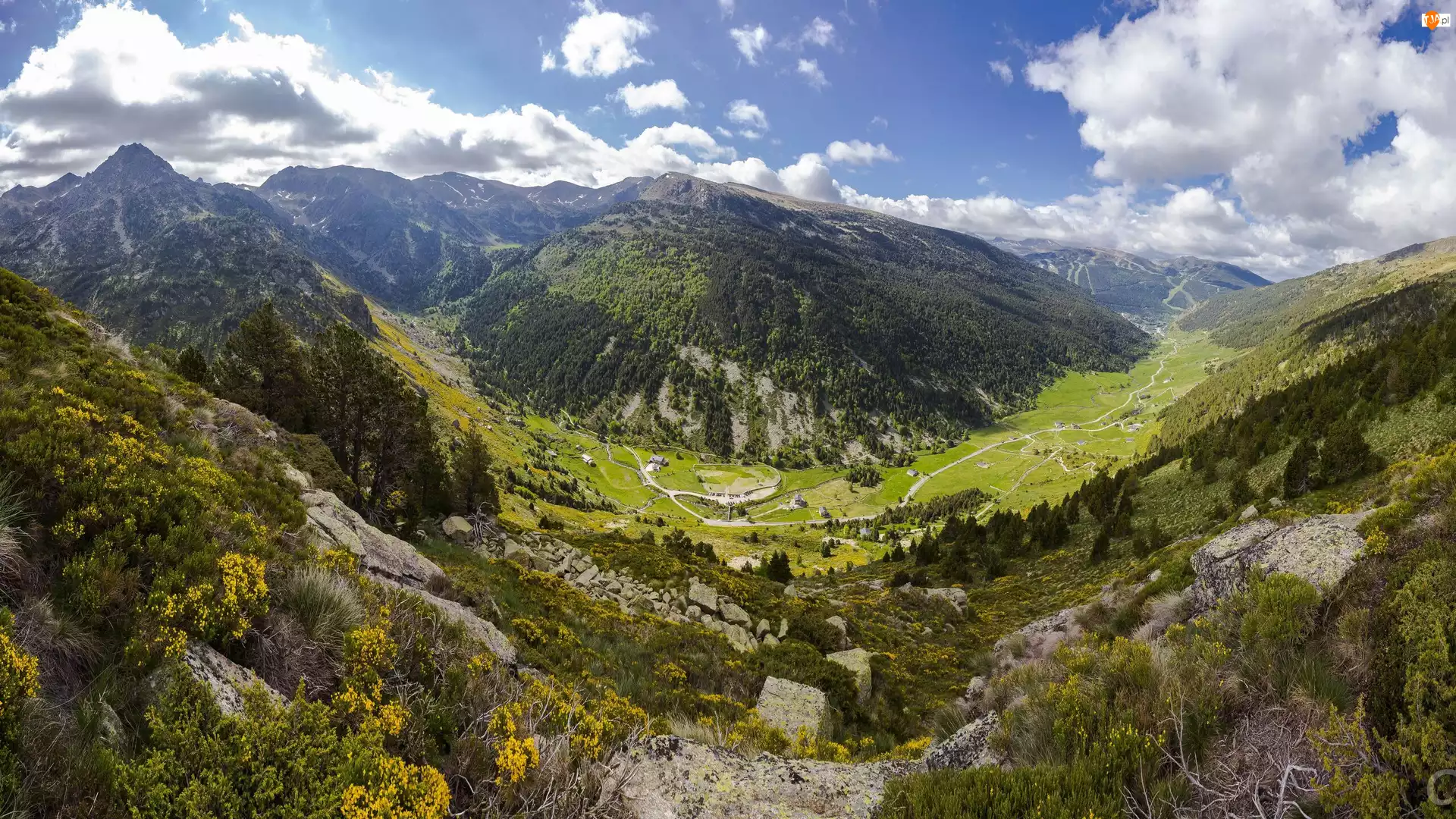 Dolina, Góry, Droga, Andora, Vall dIncles, Niebo