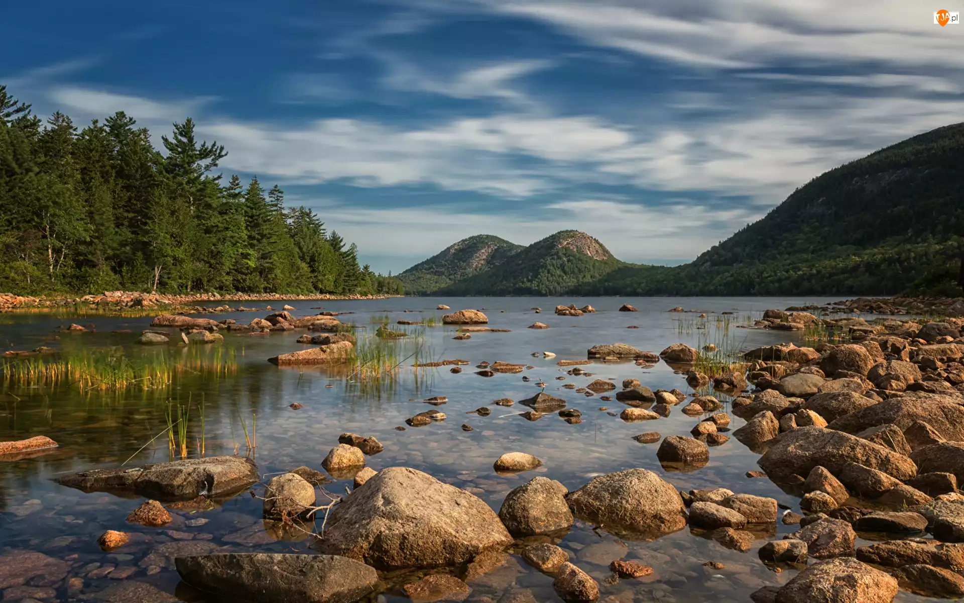 Stan Maine, Park Narodowy Acadia, Bubble Mountains, Stany Zjednoczone, Góry, Kamienie, Jezioro Jordan Pond