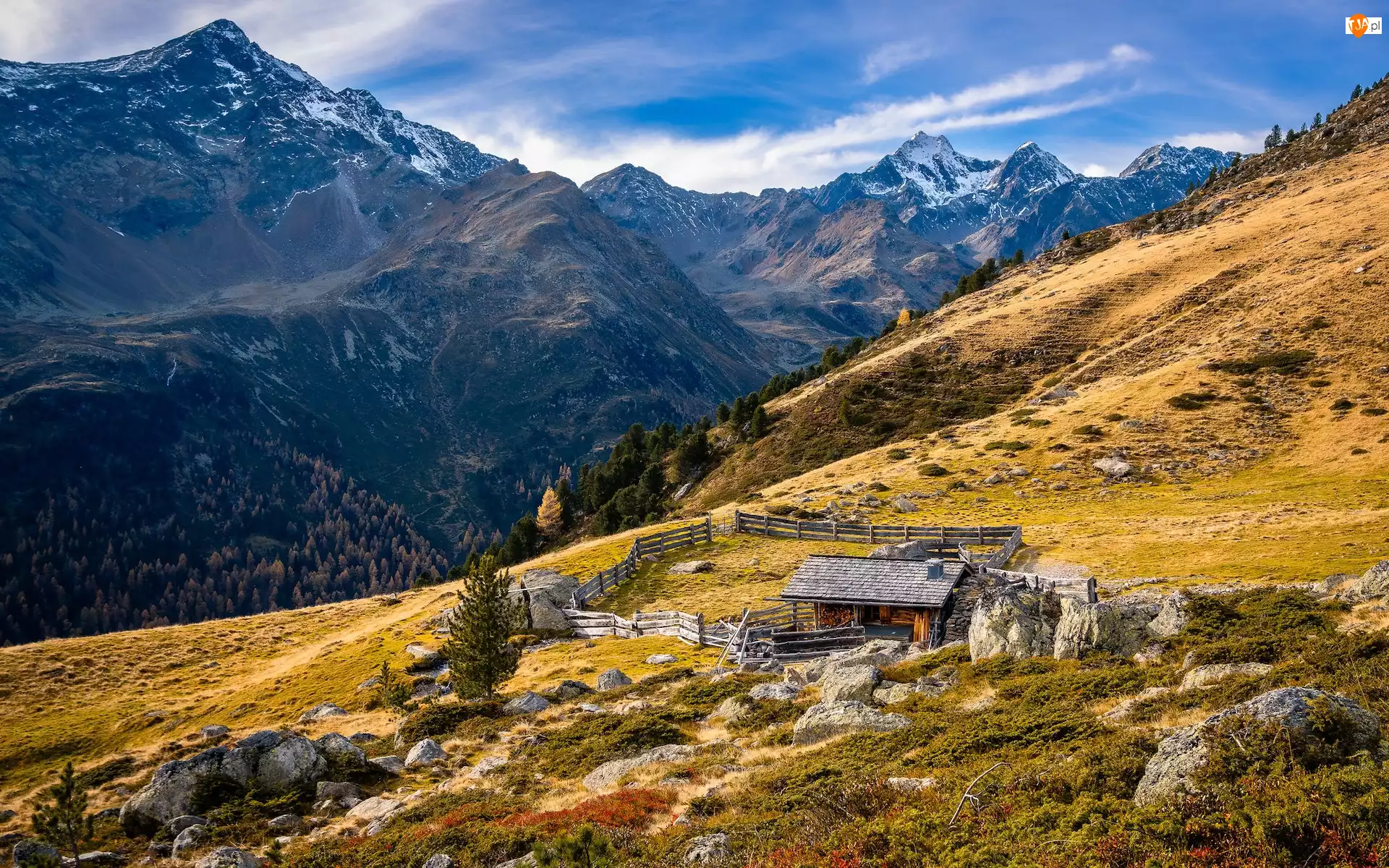 Jesień, Austria, Góry, Chata, Tyrol, Alpy, Ogrodzenie, Karyntia