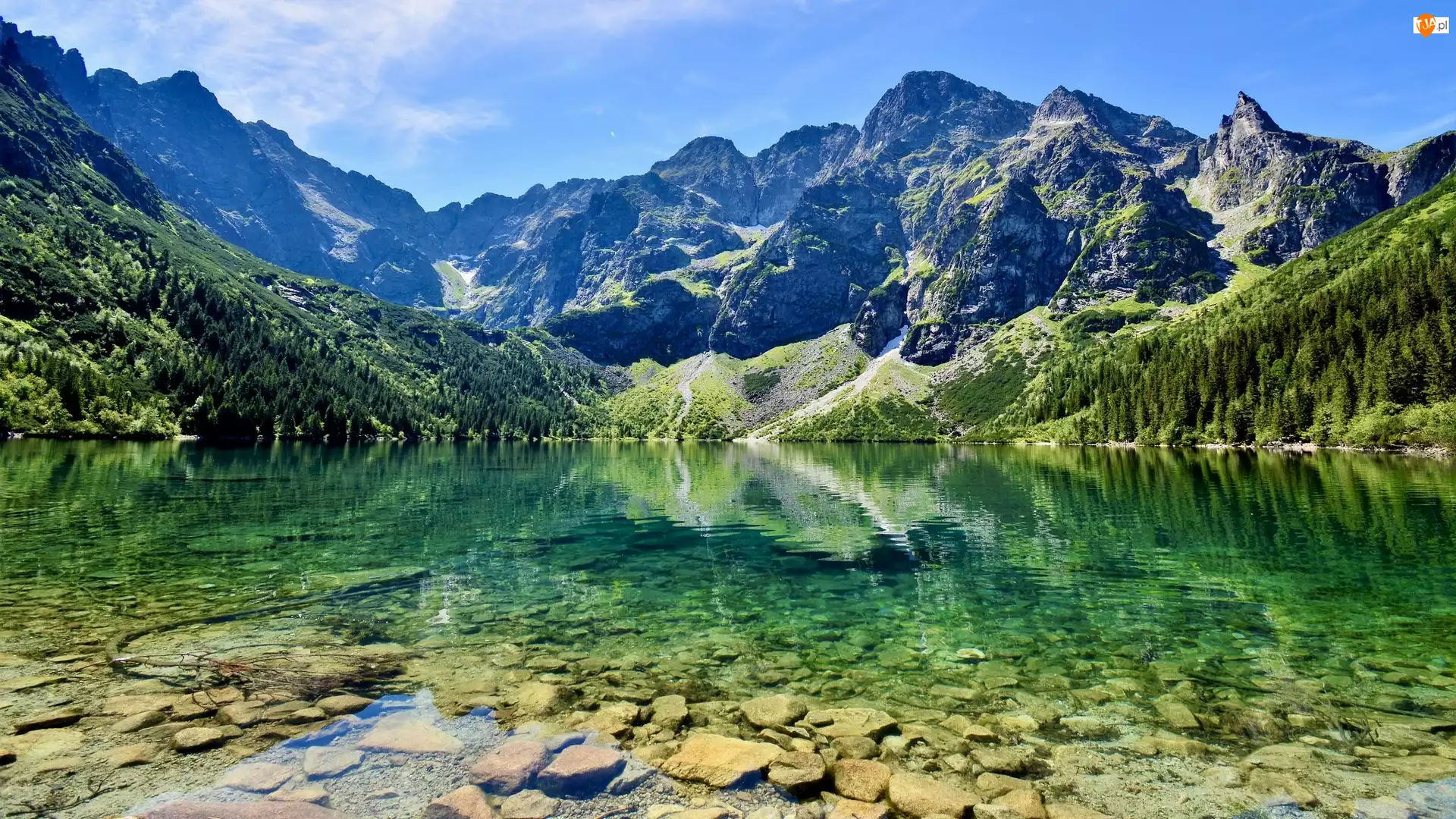 Góry, Polska, Jezioro, Drzewa, Tatry, Morskie Oko