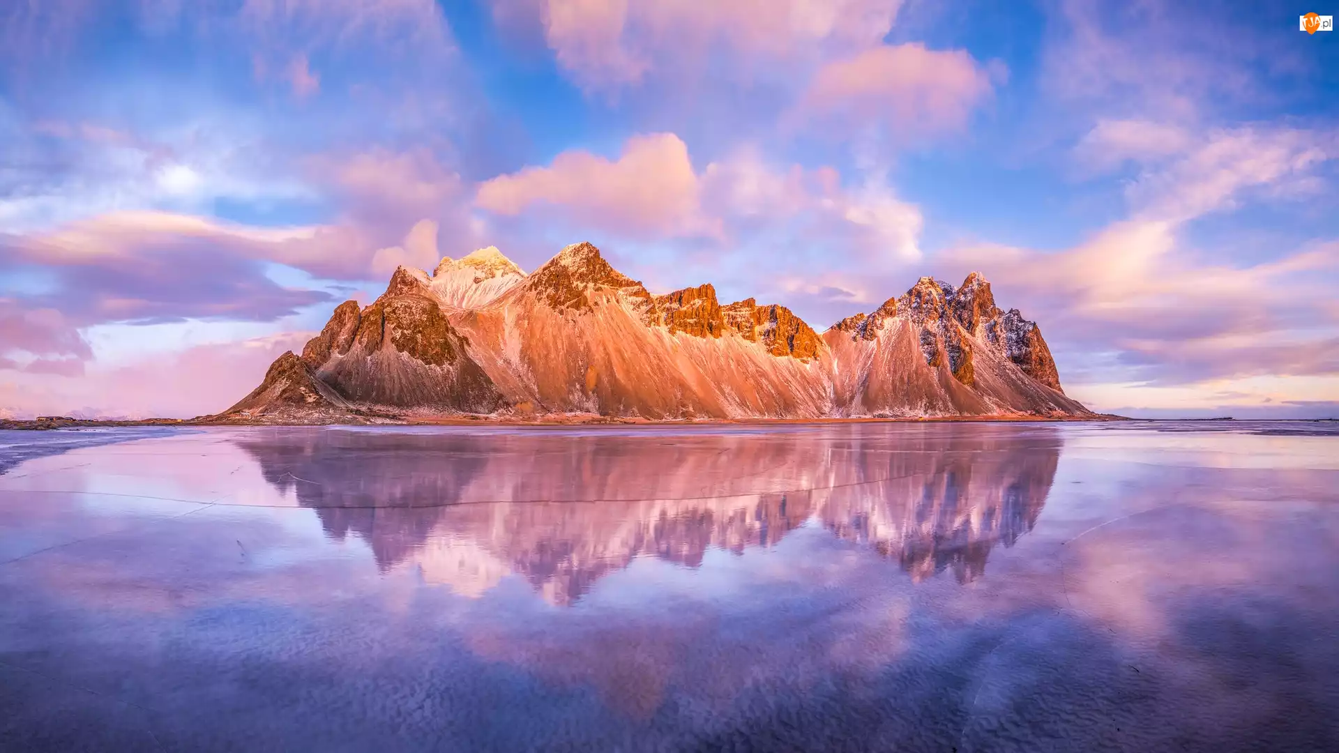 Vestrahorn, Odbicie, Góra, Islandia, Morze