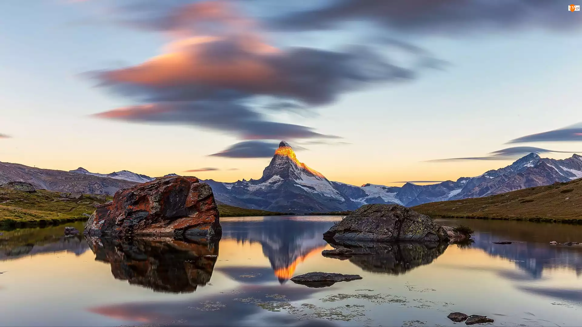 Alpy Pennińskie, Góry, Jezioro, Szwajcaria, Szczyt Matterhorn, Stellisee