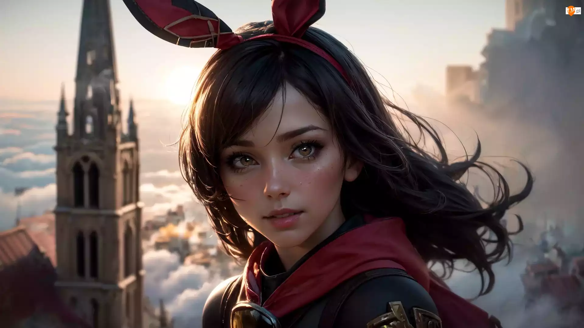 Grafika, Dziewczyna, Czerwona, Apaszka