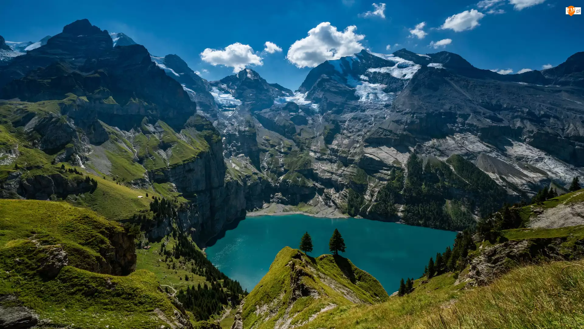 Alpy Berneńskie, Jezioro Oeschinen, Góry, Szwajcaria, Kanton Berno