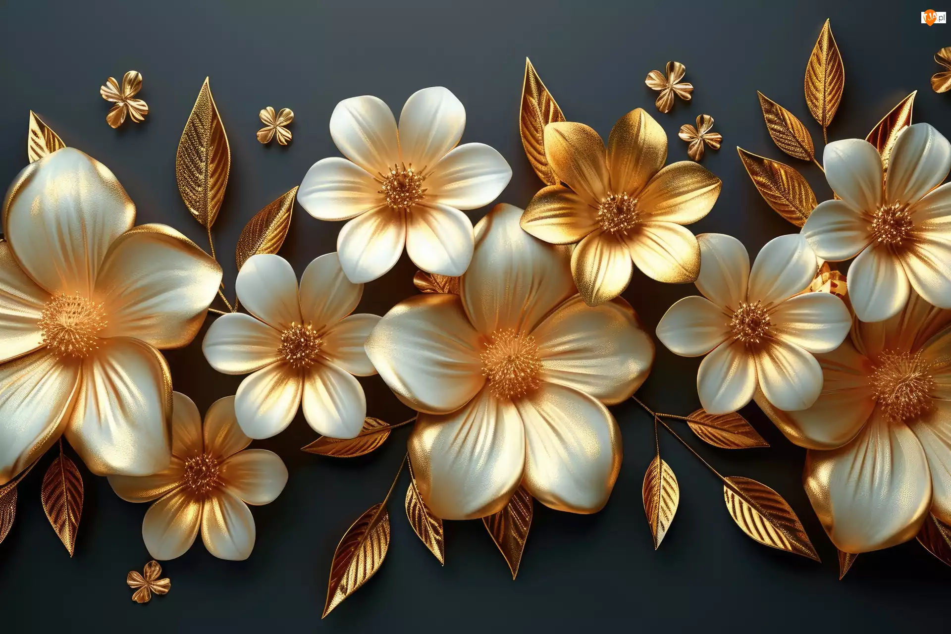 Listki, Biało-złote, Kwiaty