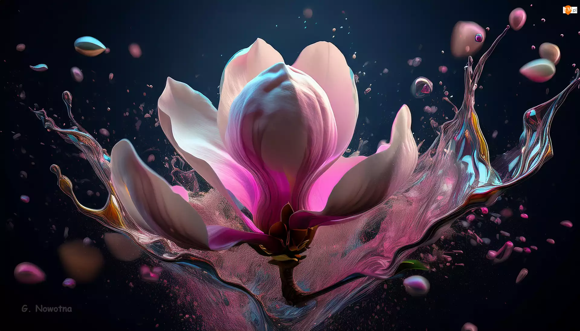 Grafika, Magnolia, Rozbryzgi, Farba