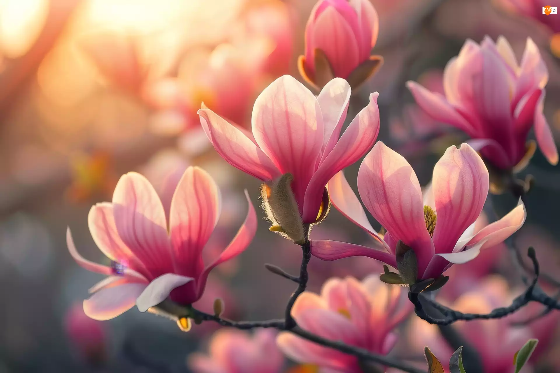 Magnolia, Różowe, Rozwinięte, Kwiaty