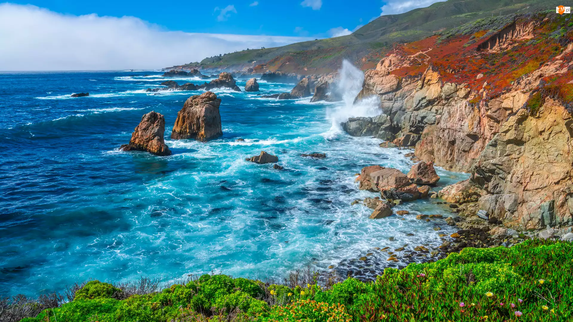 Kalifornia, Big Sur Beach, Skały, Stany Zjednoczone, Zatoka, Morze, Wybrzeże
