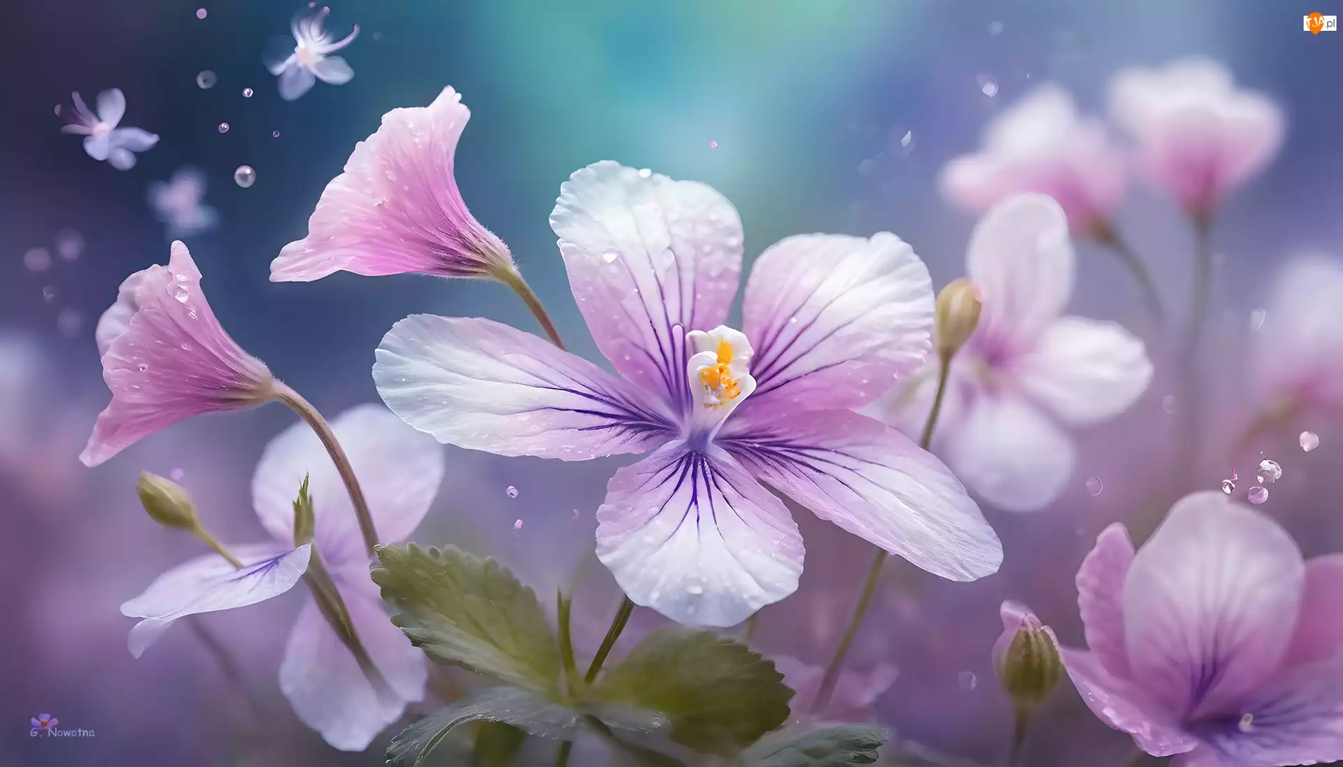 Grafika, Różowy, Rozwinięty, Kwiat