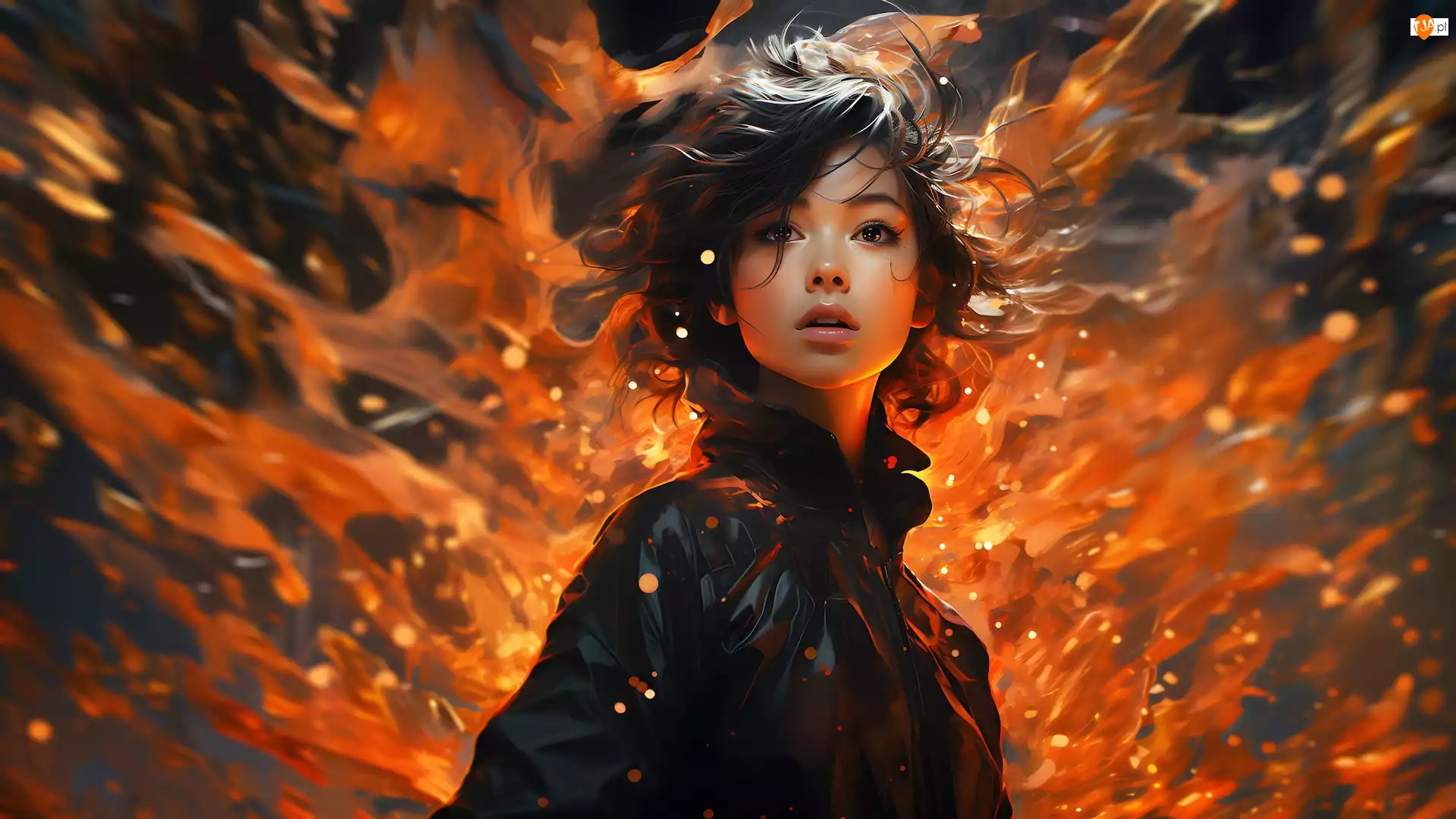 Grafika, Kobieta, Płomienie, Ogień