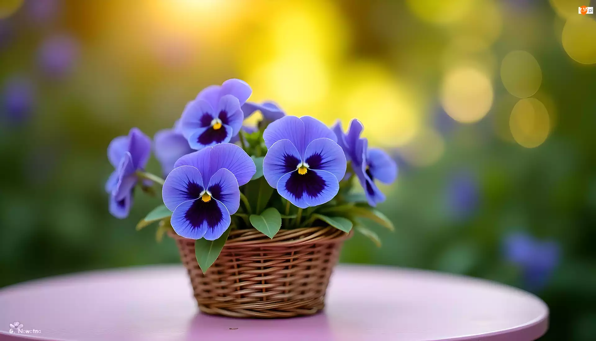 Grafika, Niebieskie, Bratki, Kwiaty