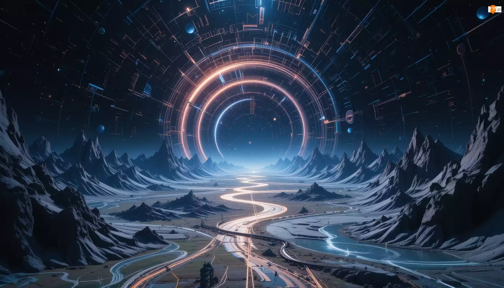Kosmos, Sceneria, Góry, Światło, Galaktyka, Geometryczne