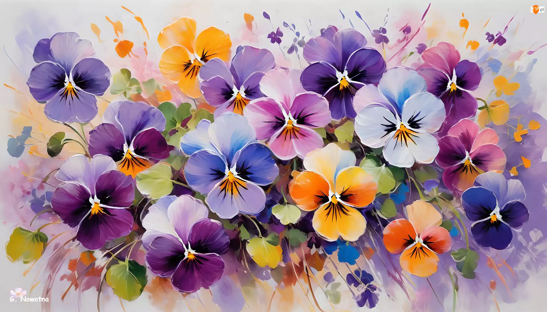 Kwiaty, Obrazy, Kolorowe, Bratki, Grafika