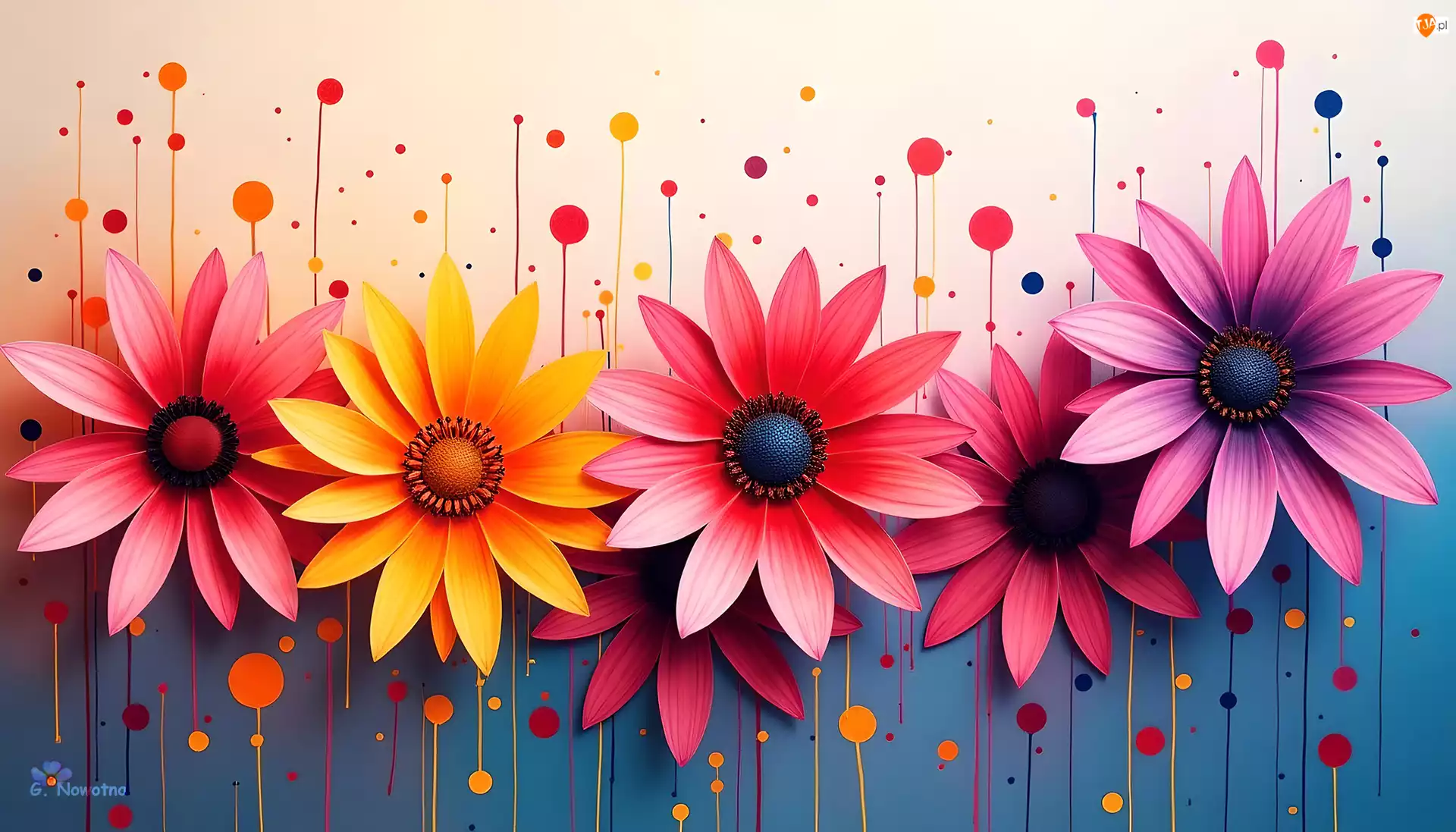 Grafika, Kolorowe, Kwiaty