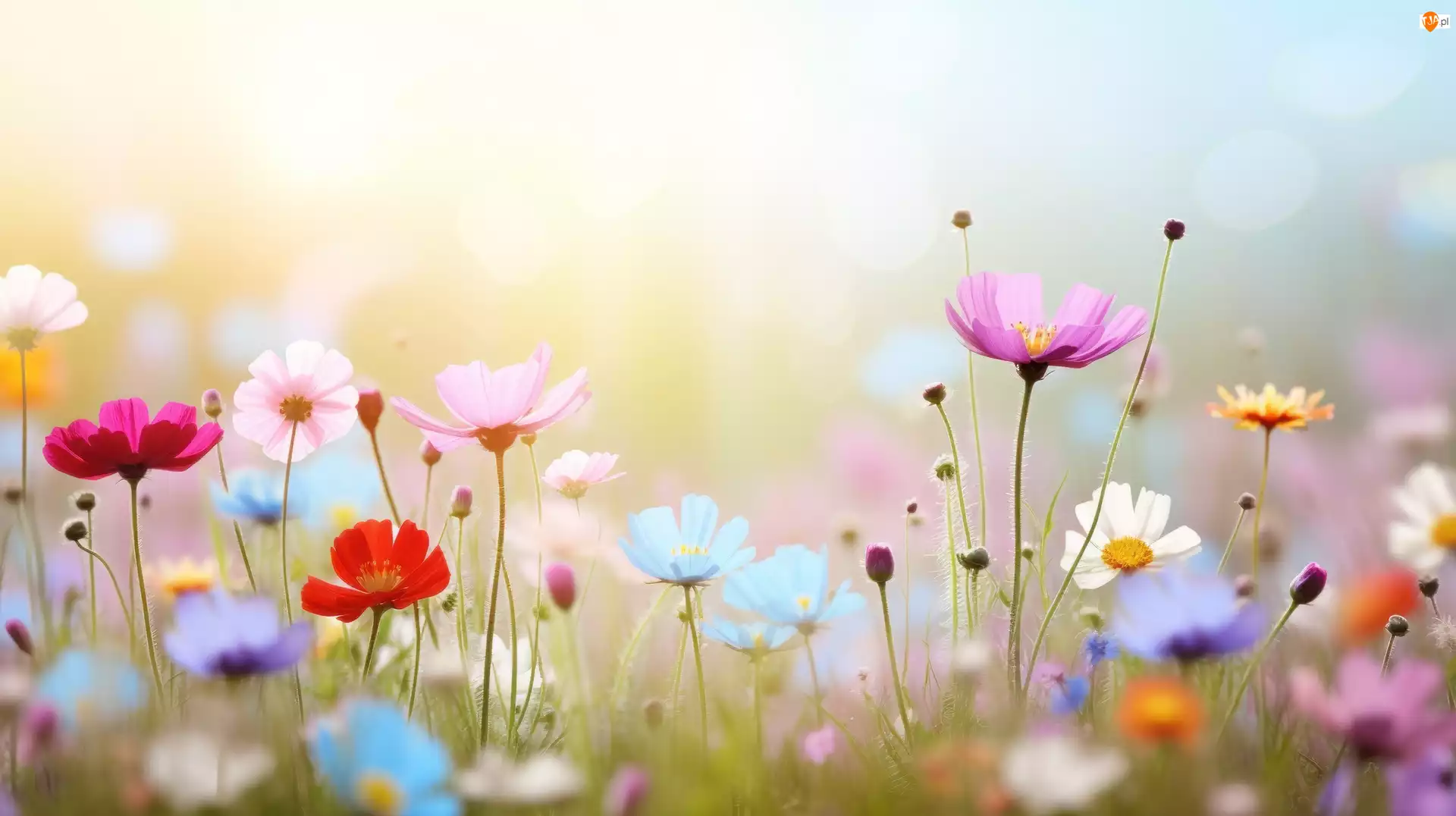 Kosmee, Kolorowe, Rozkwitnięte, Kwiaty