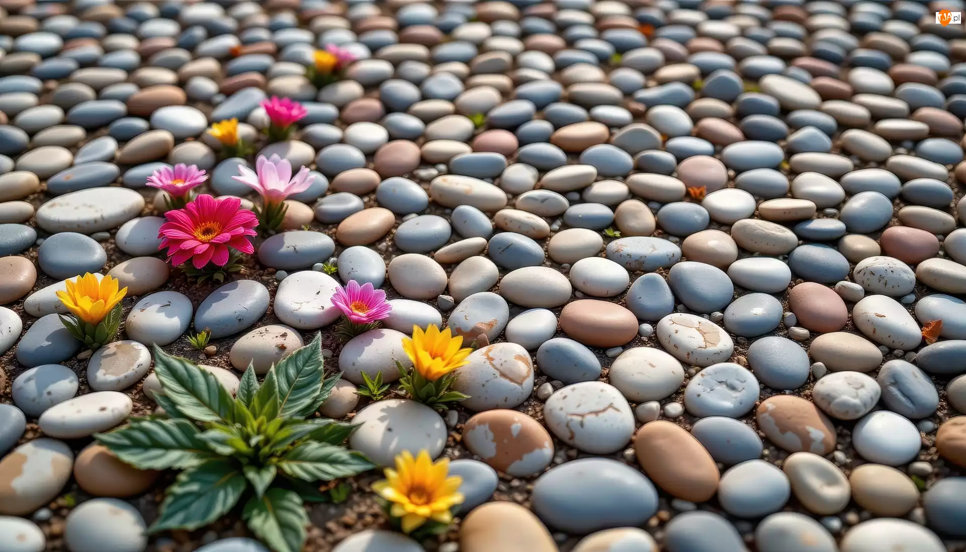 Kamienie, Kolorowe, Kwiaty