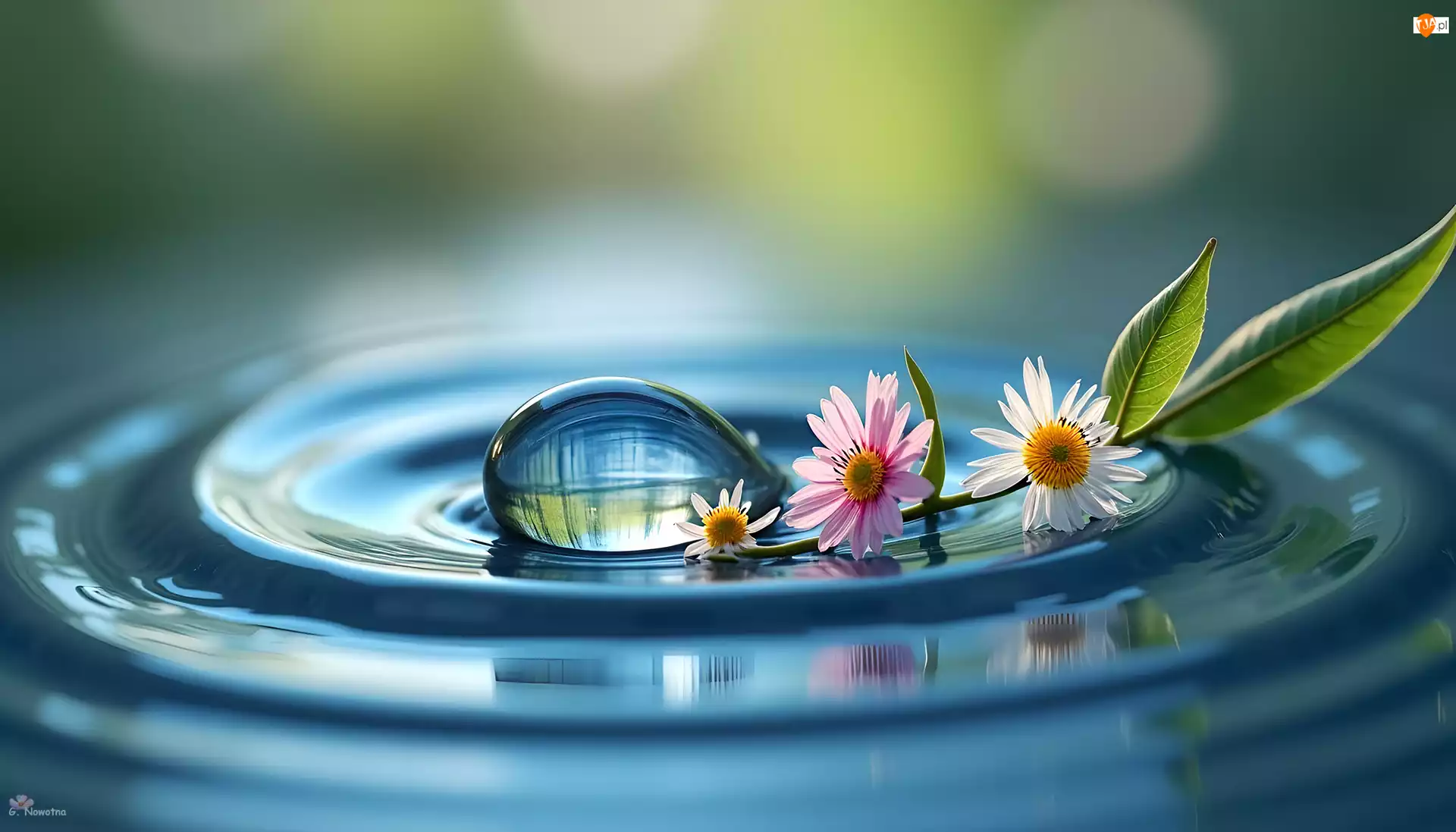 Grafika AI, Kropla, Kwiaty, Woda