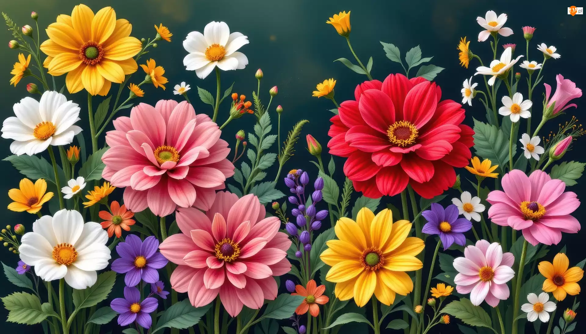 Dalie, AI, Kwiaty, Kolorowe, Grafika