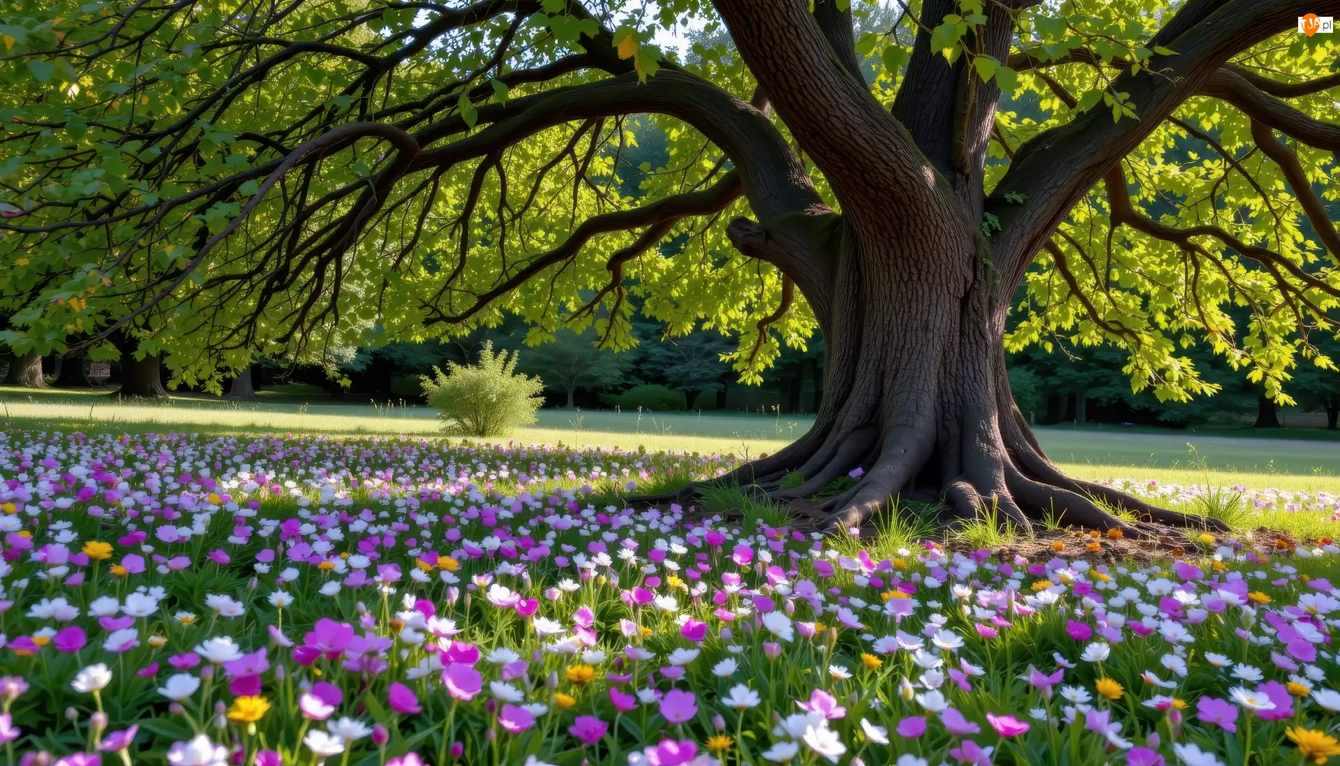 Kwiaty, Park, Drzewa