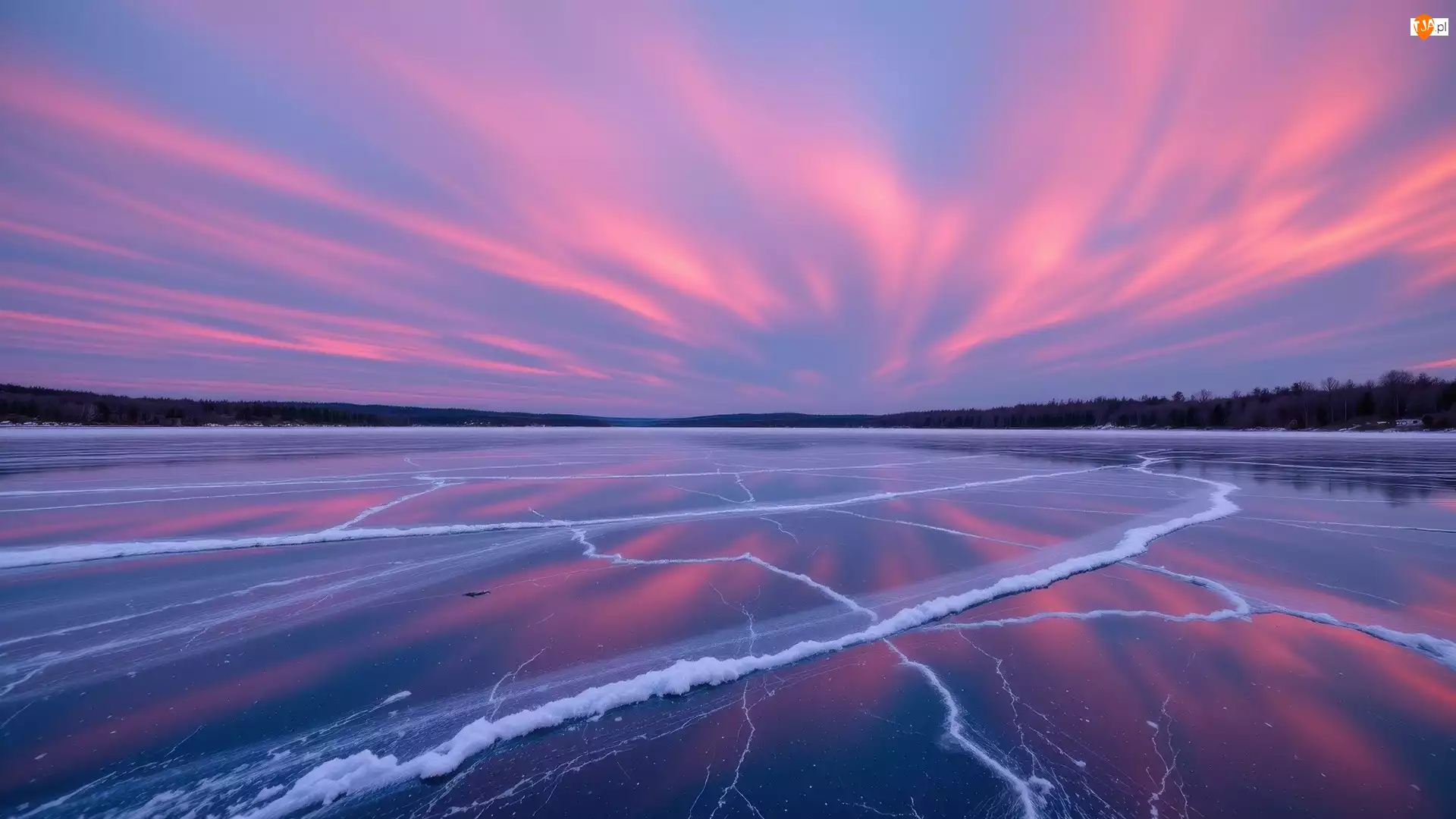 Zamarznięte, Zima, Kolorowe, Drzewa, Jezioro, Niebo