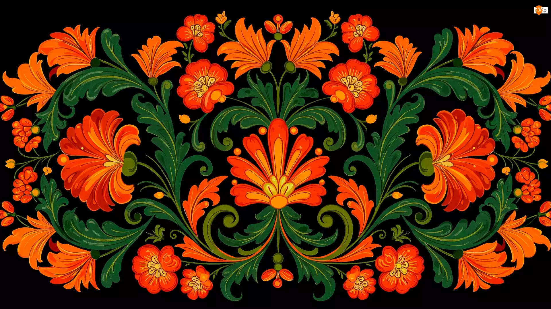 Grafika AI, Kwiaty, Wzór, Khokhloma