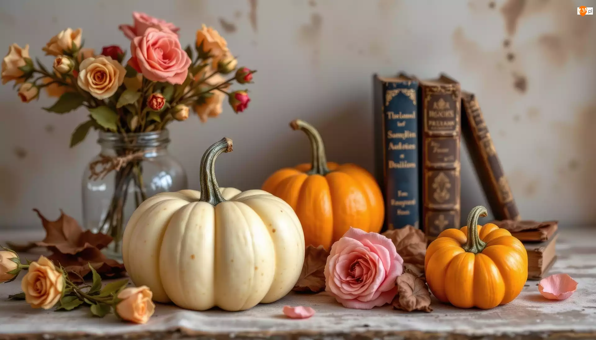 Kompozycja, Dynie, Róże, Książki