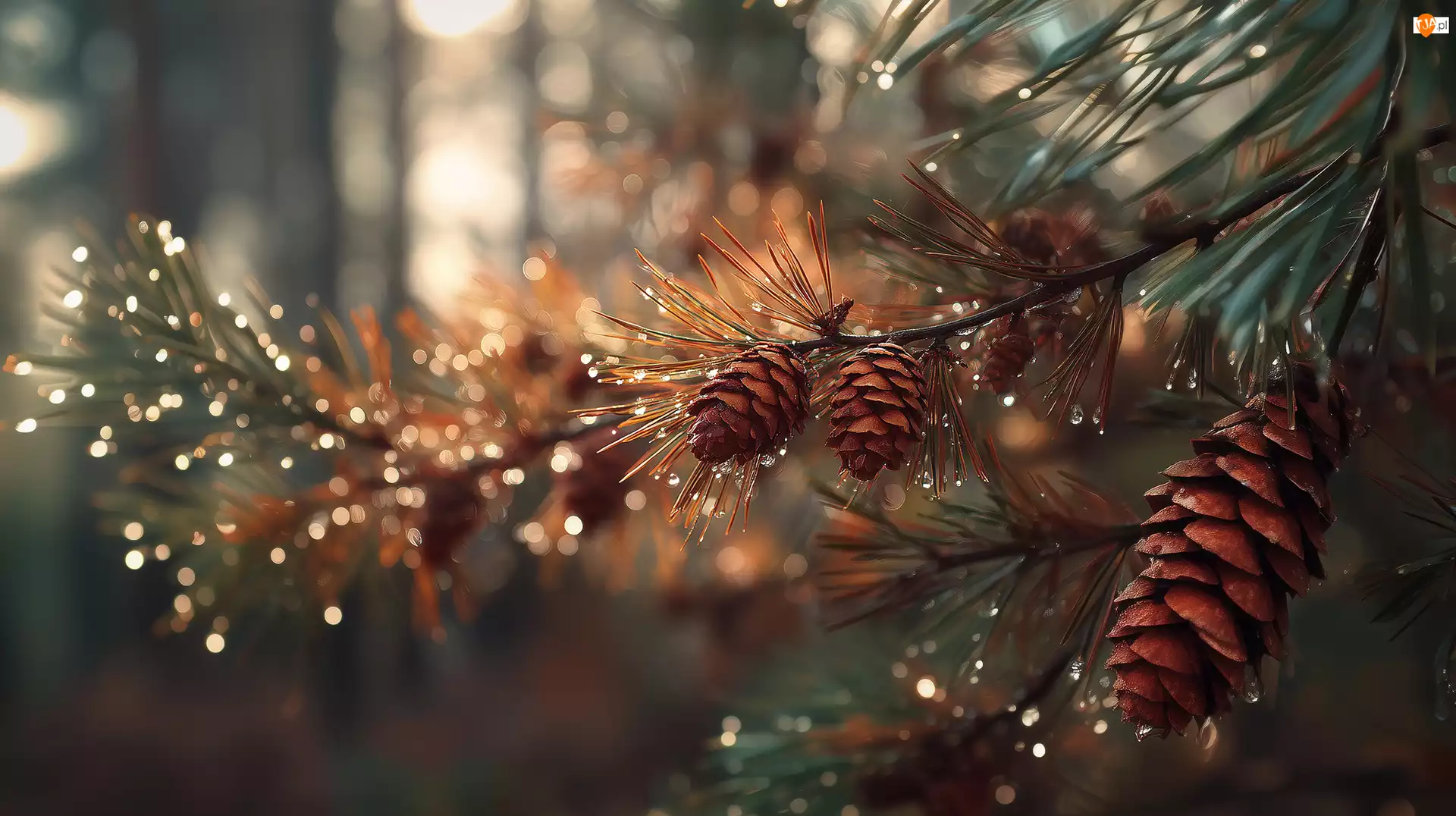 Krople, Gałązki, Sosna, Szyszki