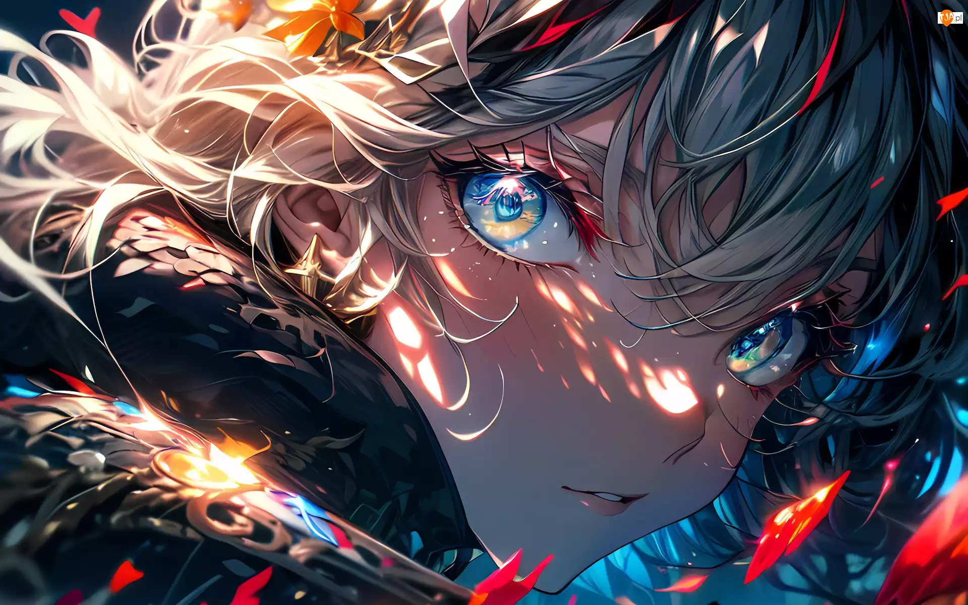 Dziewczyna, Niebieskie, Twarz, Anime, Oczy