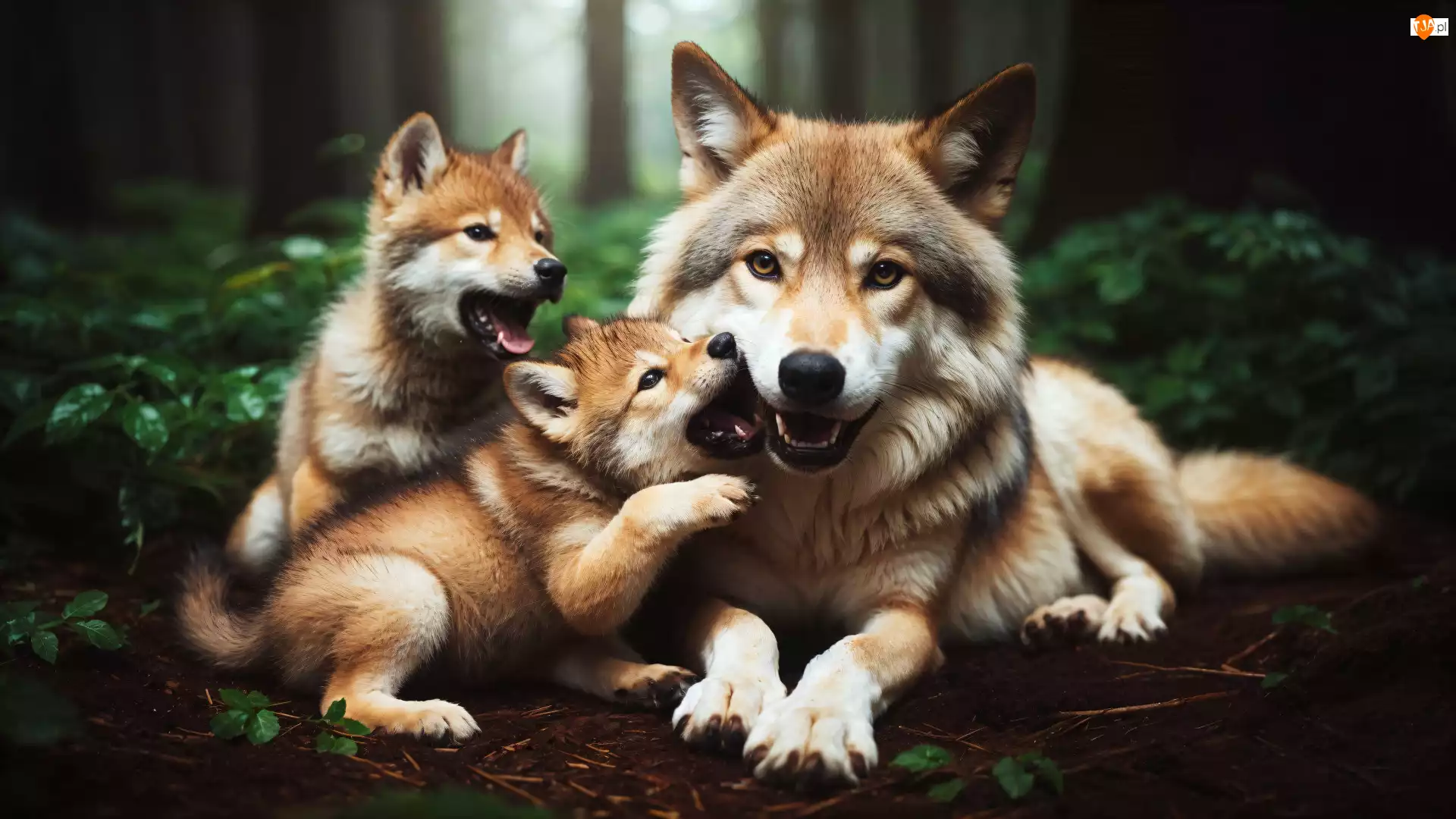 Wilki, AI, Młode, Wilczyca, Las