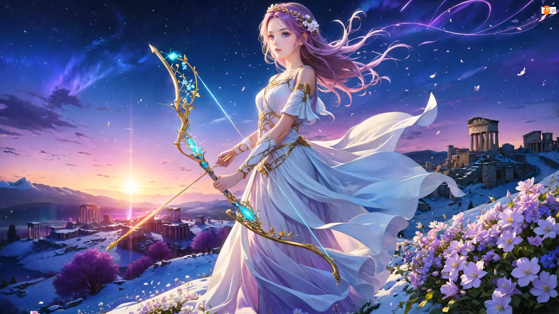 Kwiaty, Anime, Dziewczyna, Łuk