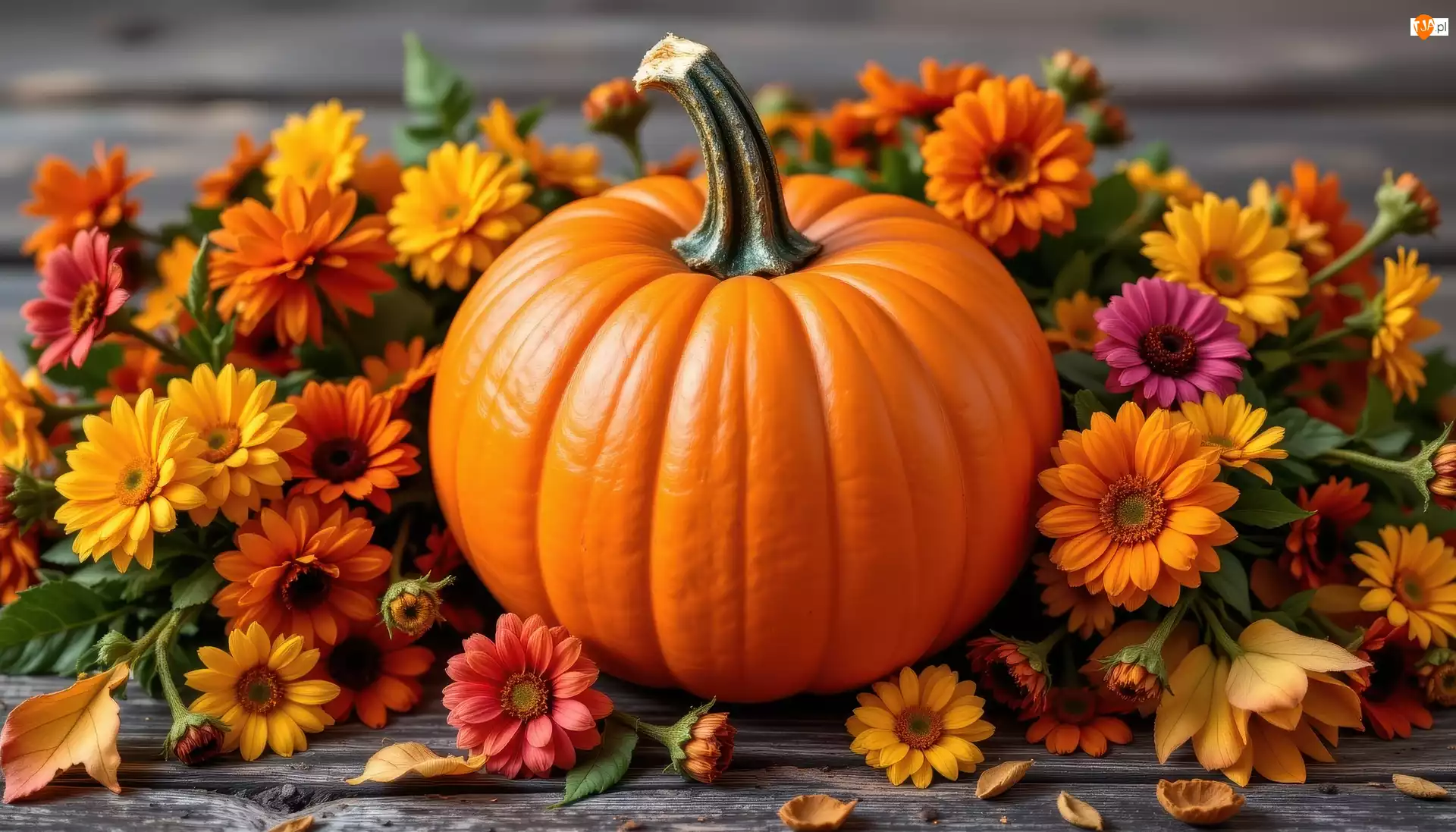 Żółte, AI, Kwiaty, Dynia, Pomarańczowe