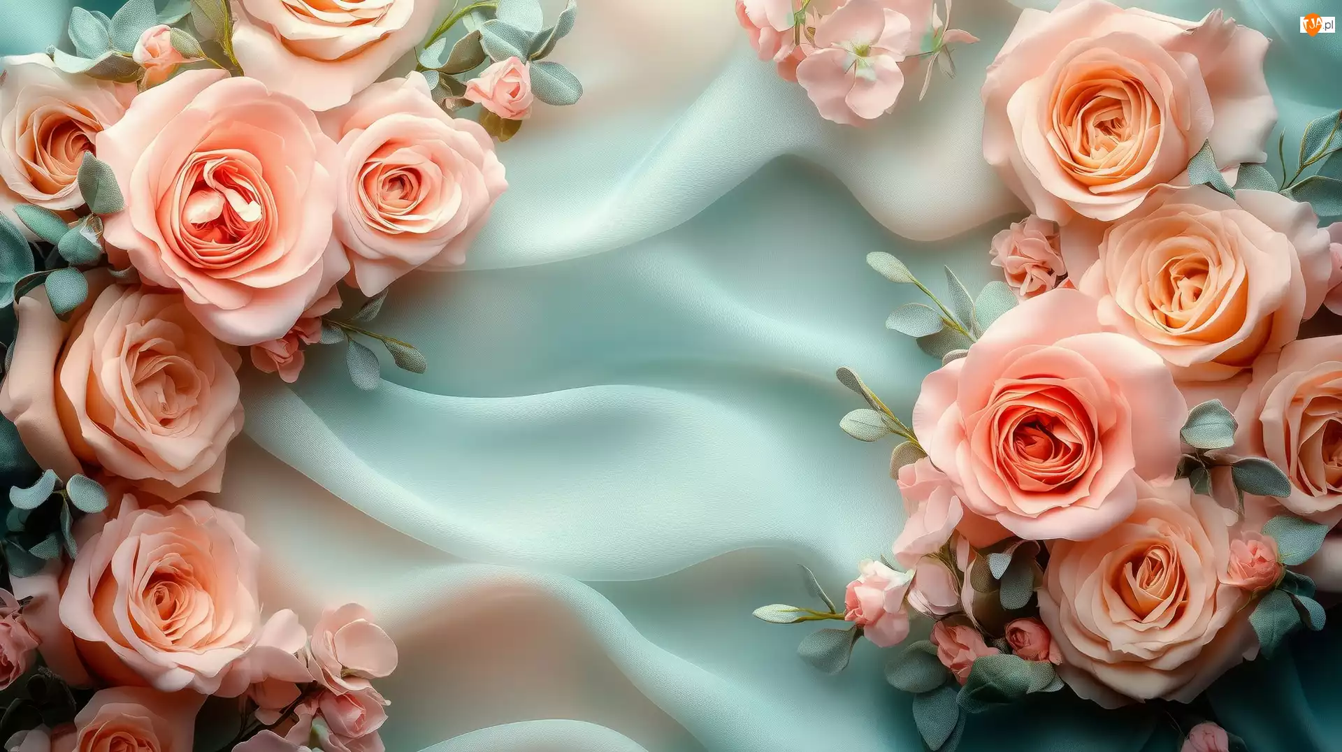 Tkanina, Różowe, Róże, Listki