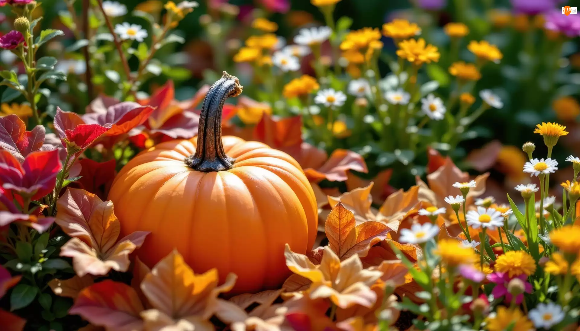 Grafika AI, Dynia, Liście, Kwiaty
