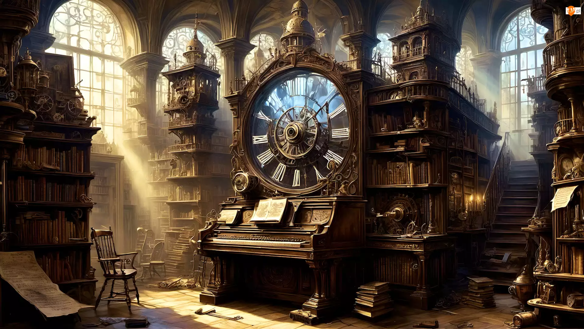 Wehikuł czasu, Steampunk, Zegar, Fantasy, Organy, Wnętrze