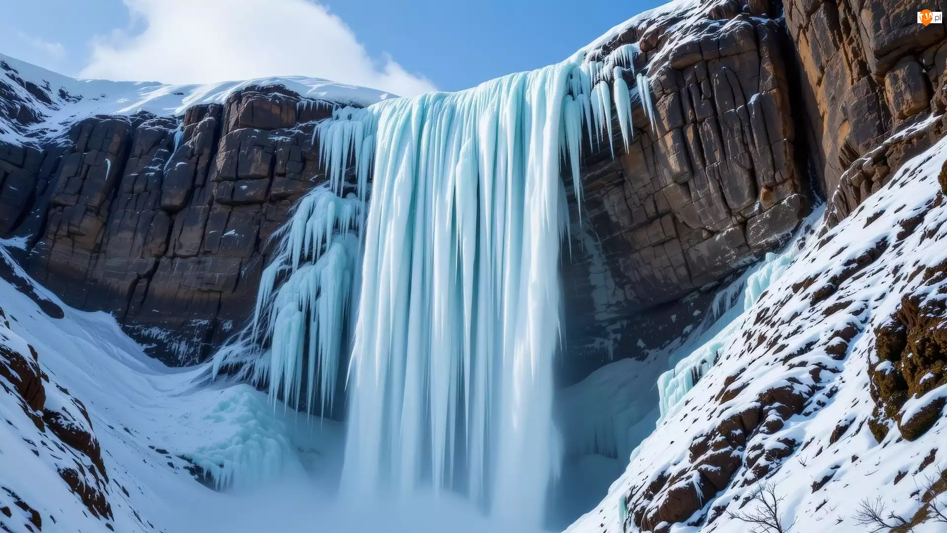 Sople, Zima, Wodospad, Skały, Śnieg