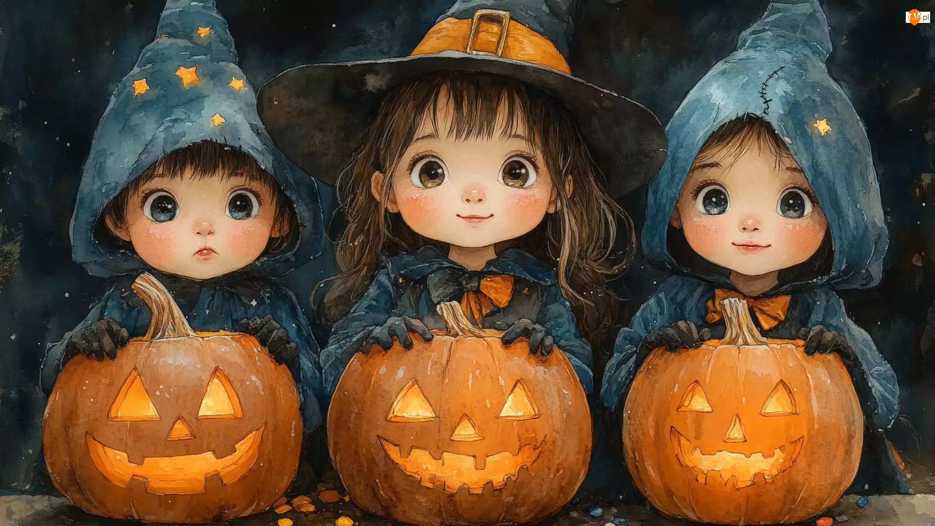 Troje, Halloween, Ubranie, Grafika, Dzieci, Dynie