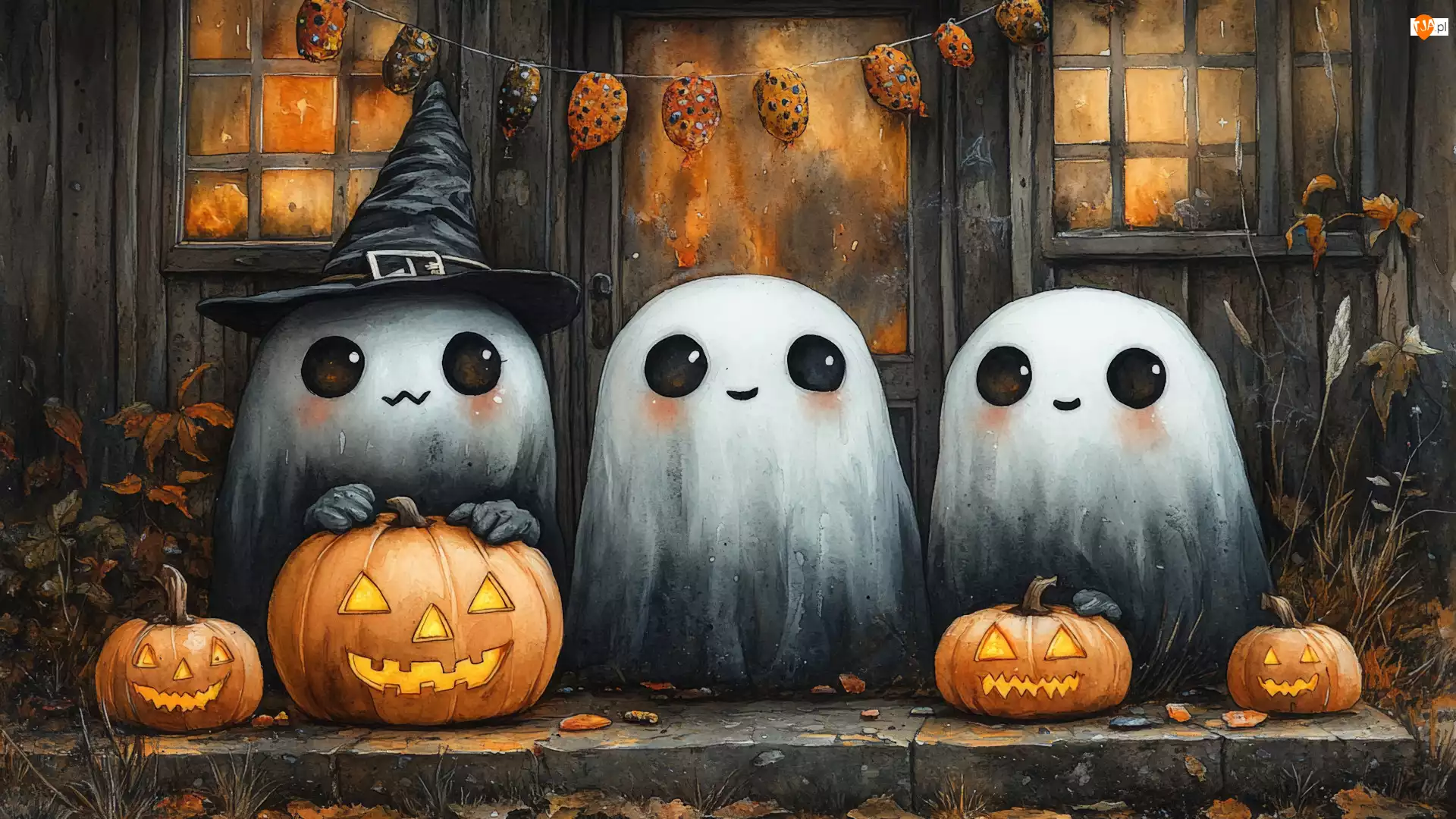 Duchy, Dom, Trzy, Halloween, Dynie