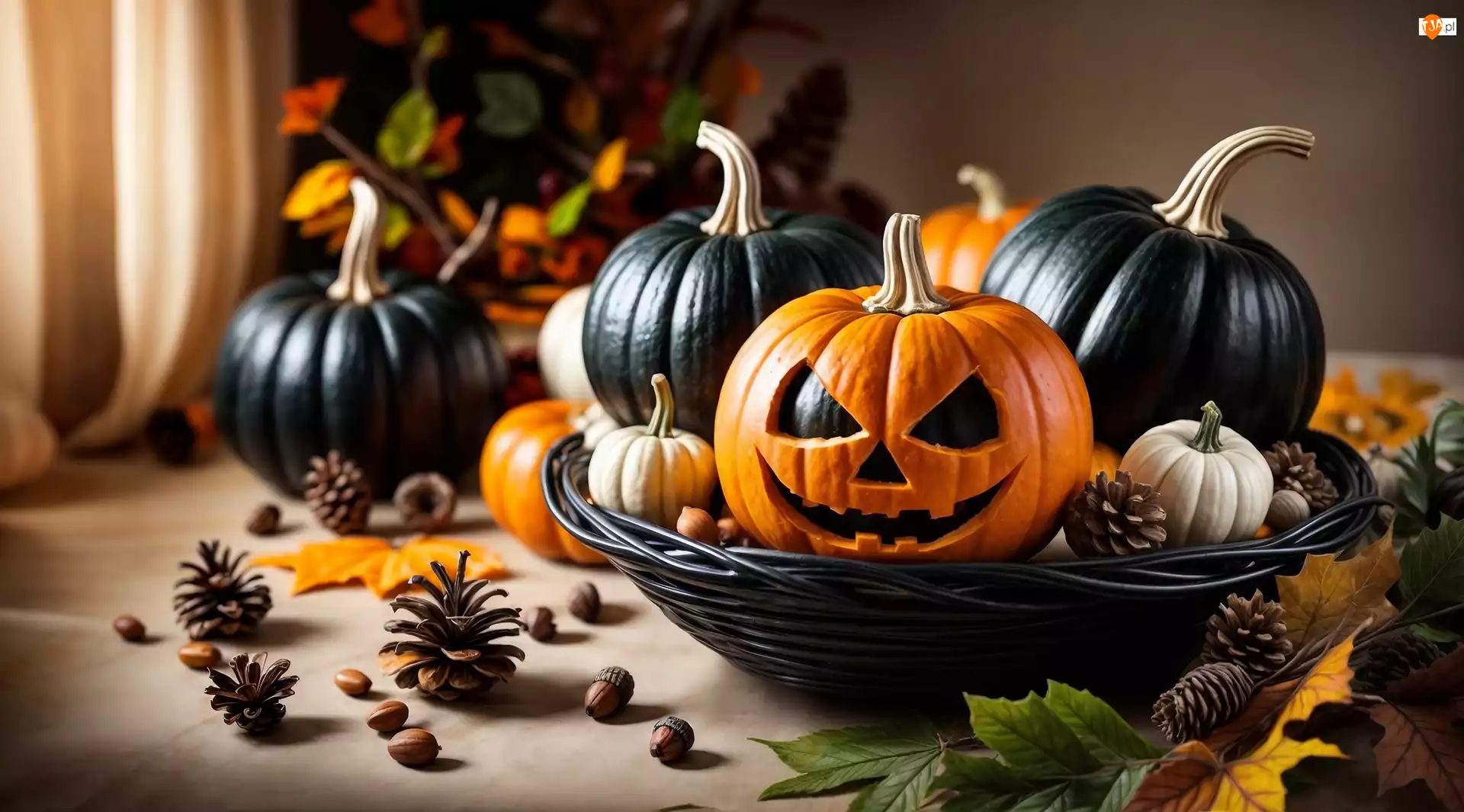 Grafika AI, Halloween, Dynie, Szyszki