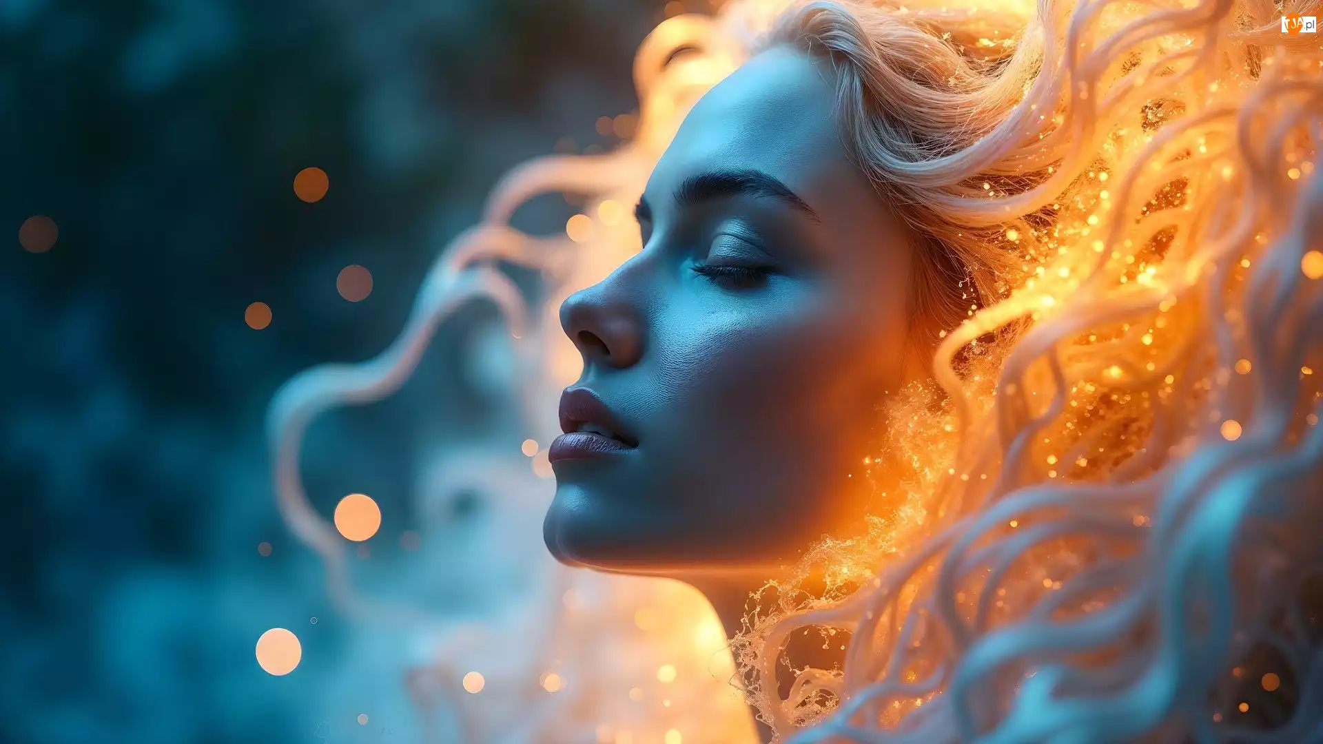 Blondynka, Kobieta, Zamknięte, Oczy