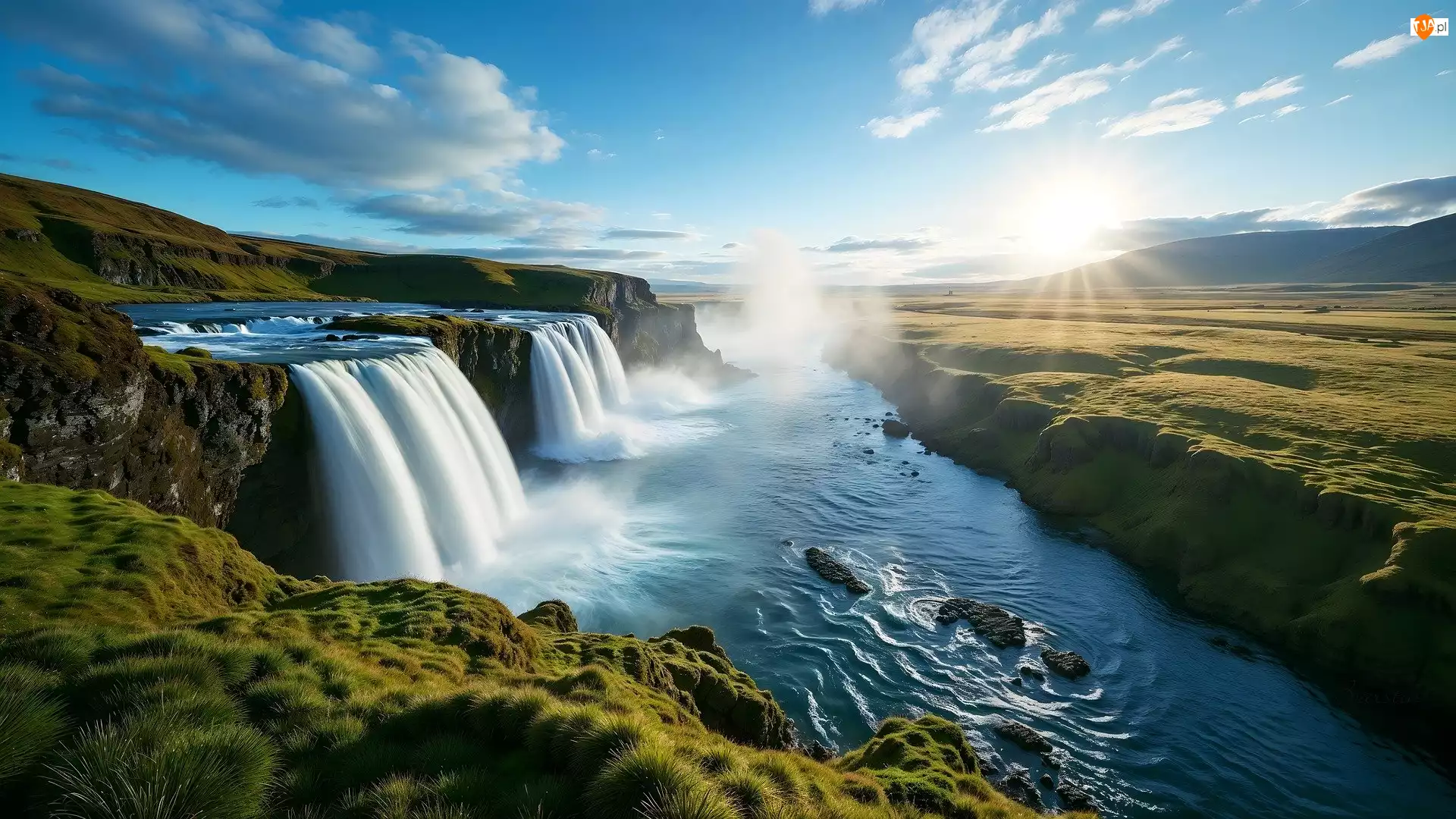 Promienie słońca, Wodospad, Rzeka