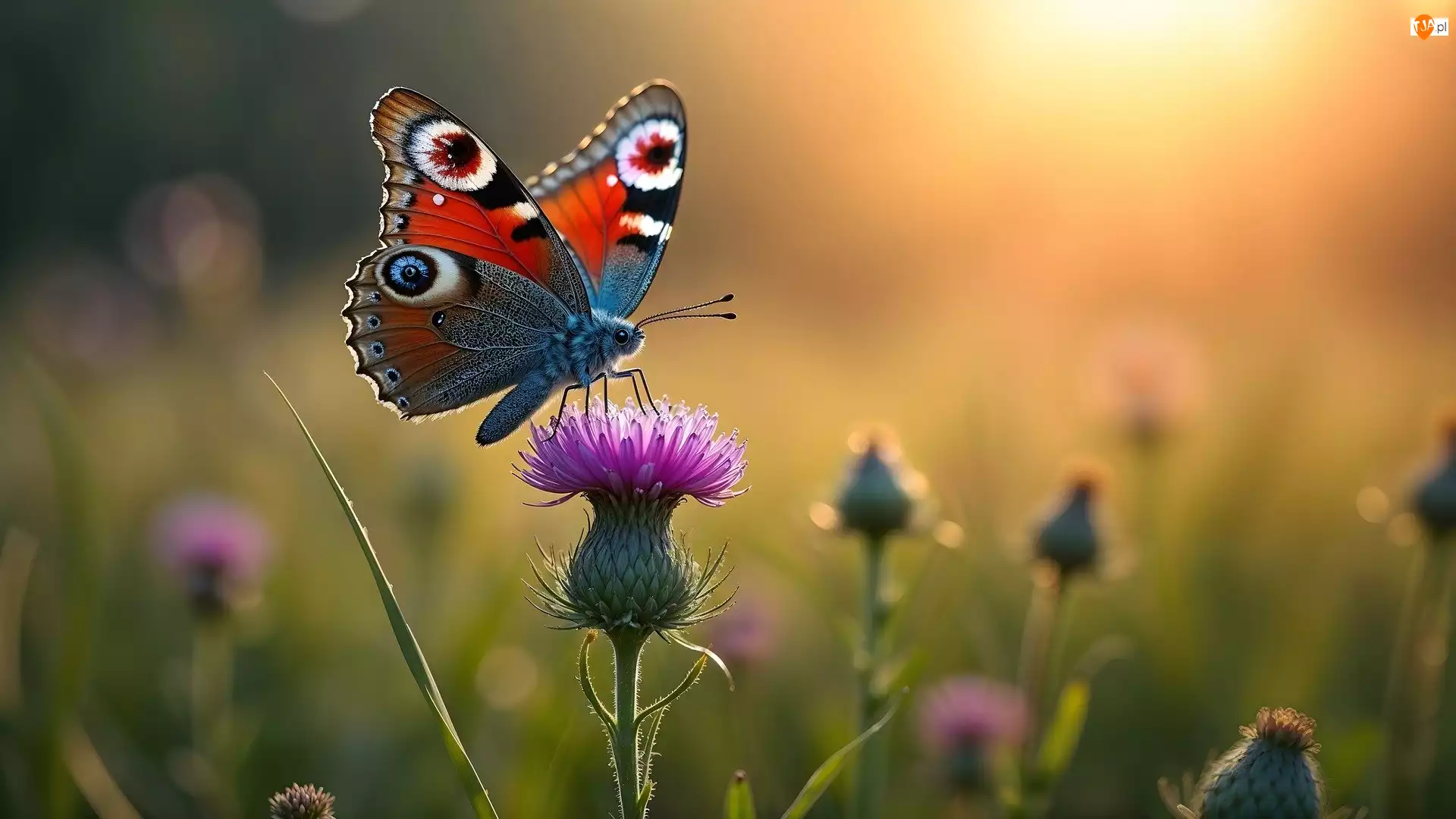 Grafika AI, Motyl, Kwiat, Ostrożeń