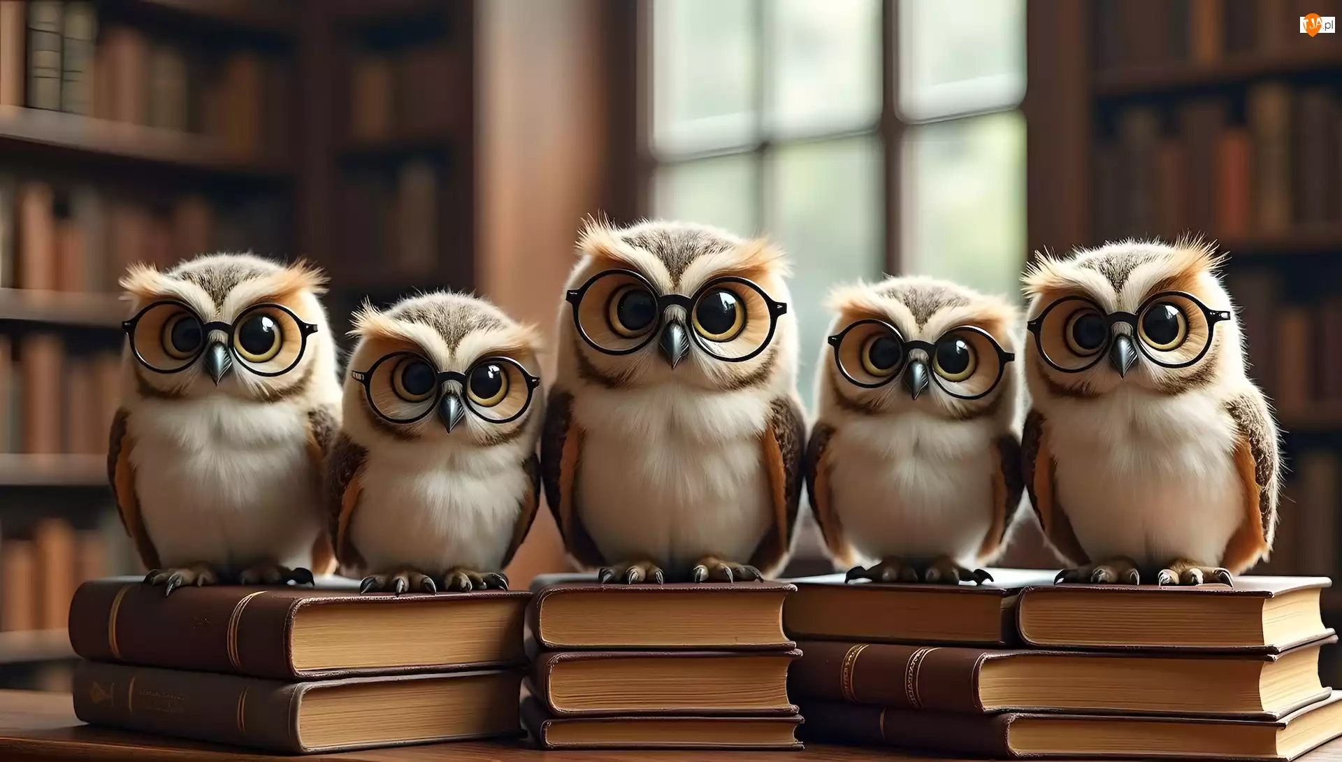 AI, Książki, Sowy, Okulary