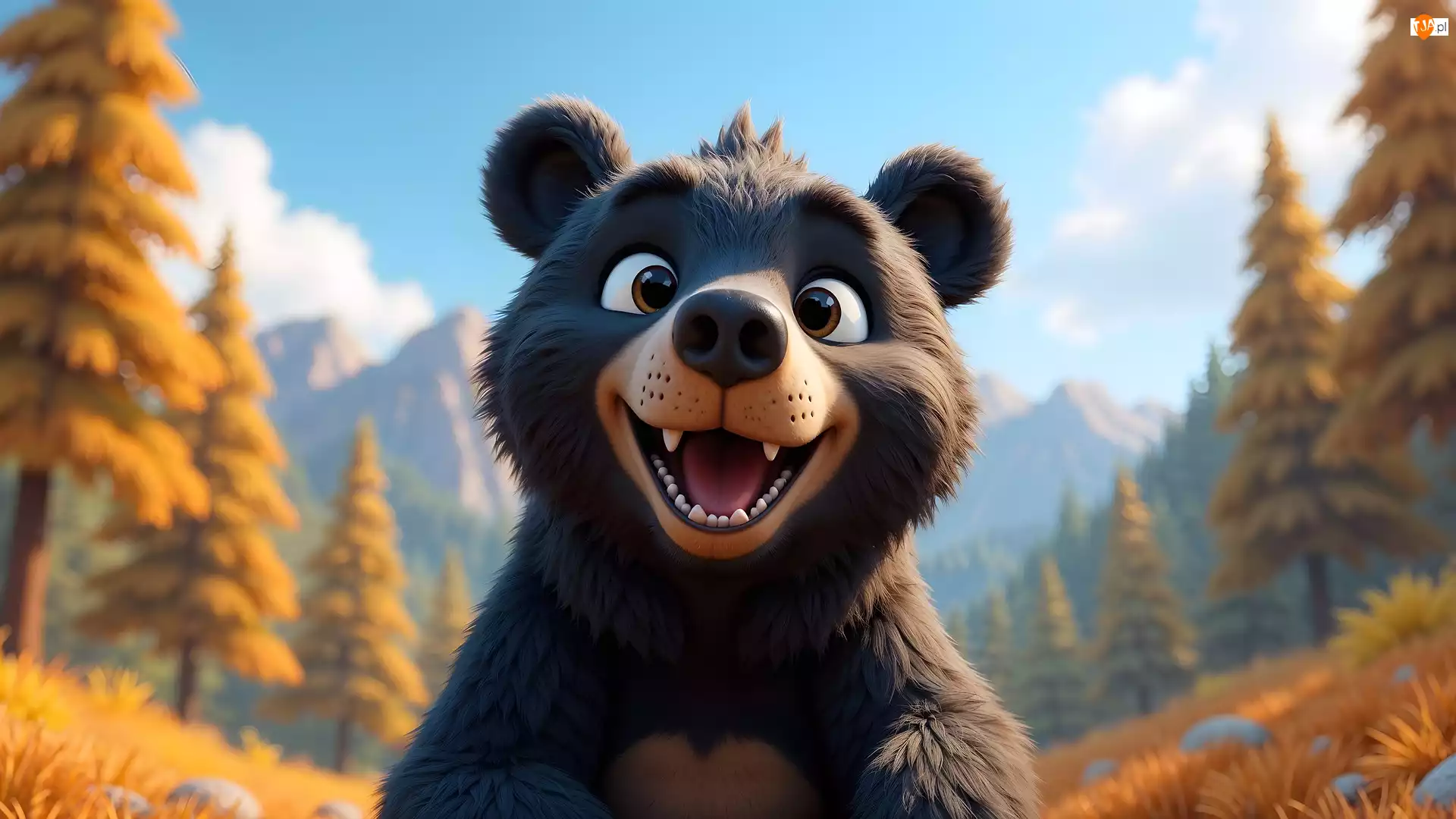 AI, Niedźwiedź, Uśmiechnięty, Drzewa