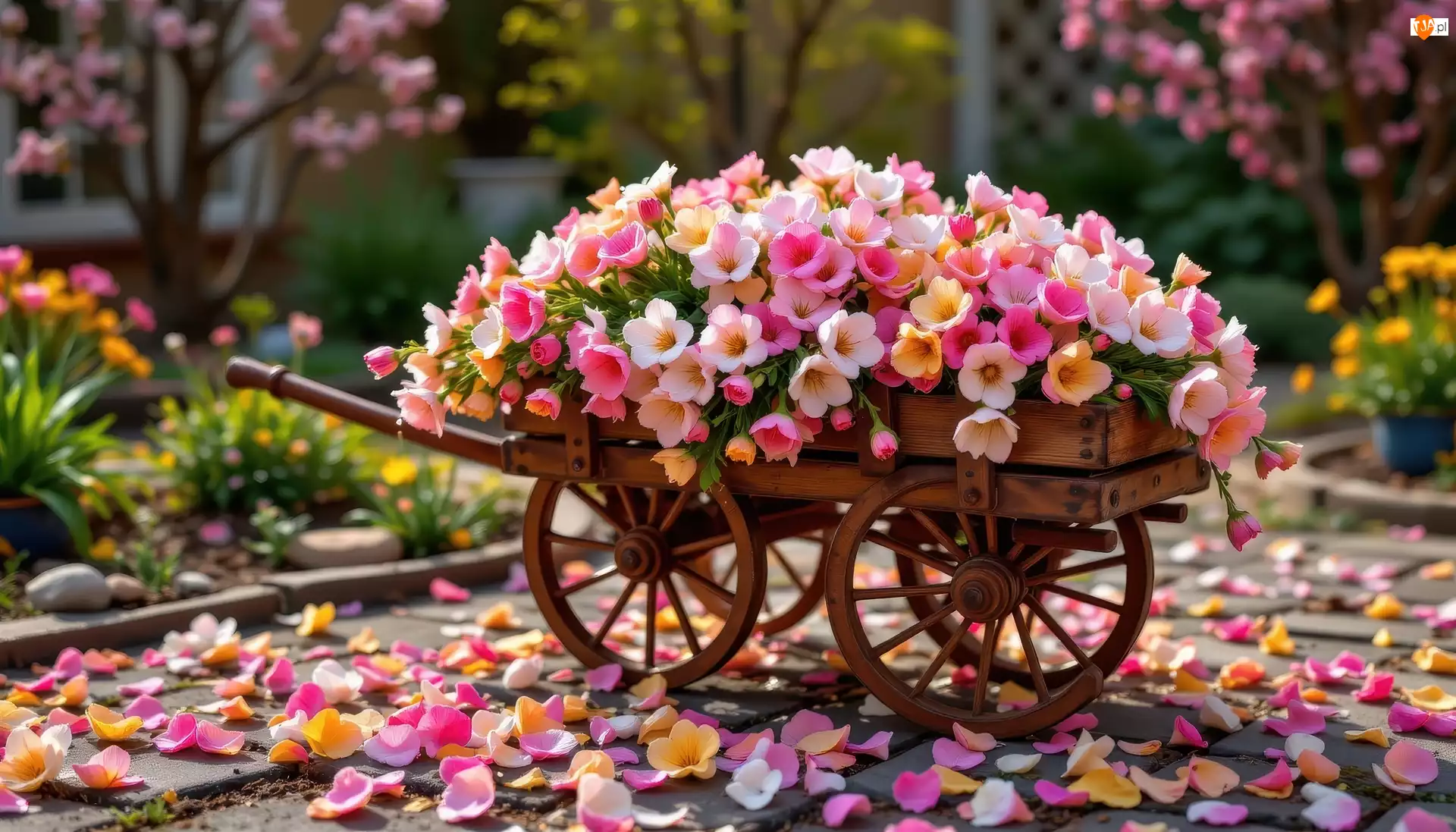 Kwiaty, Wózek, Kolorowe