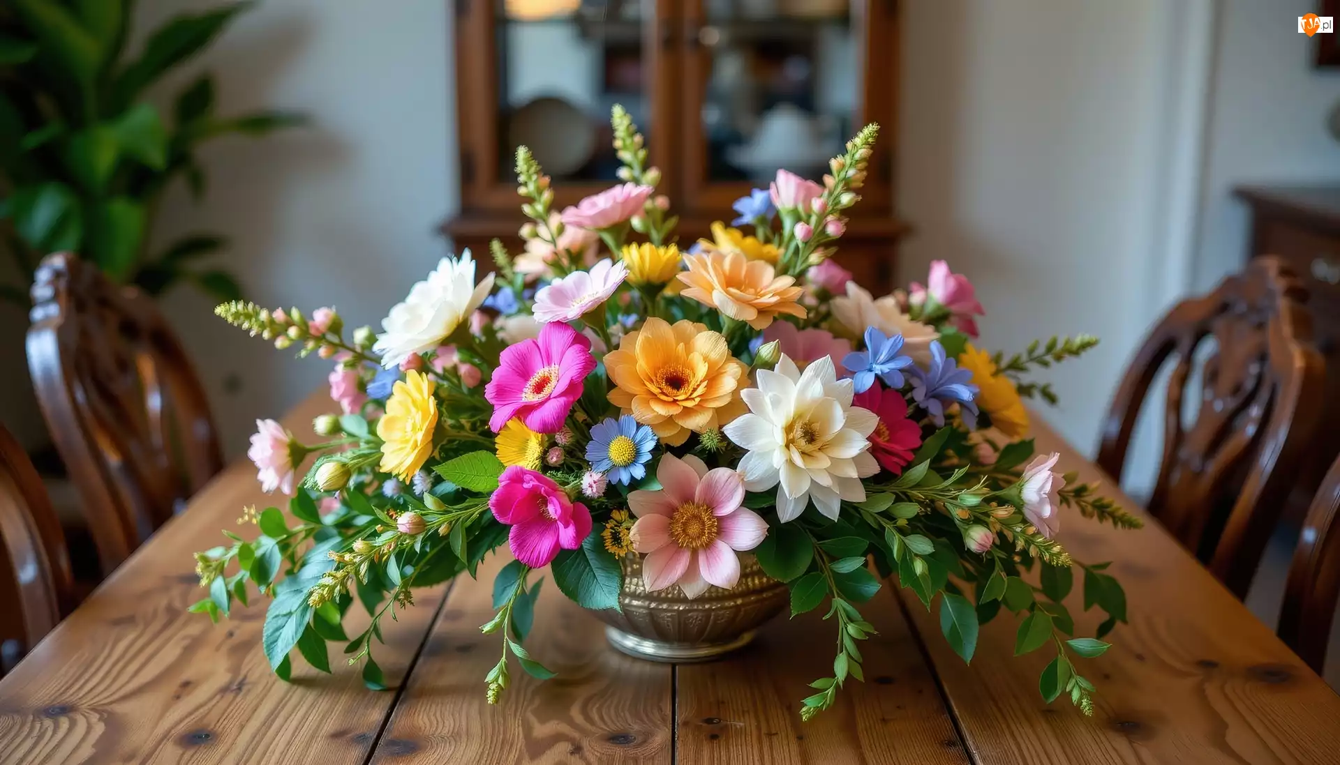 Grafika AI, Kwiaty, Bukiet, Stół